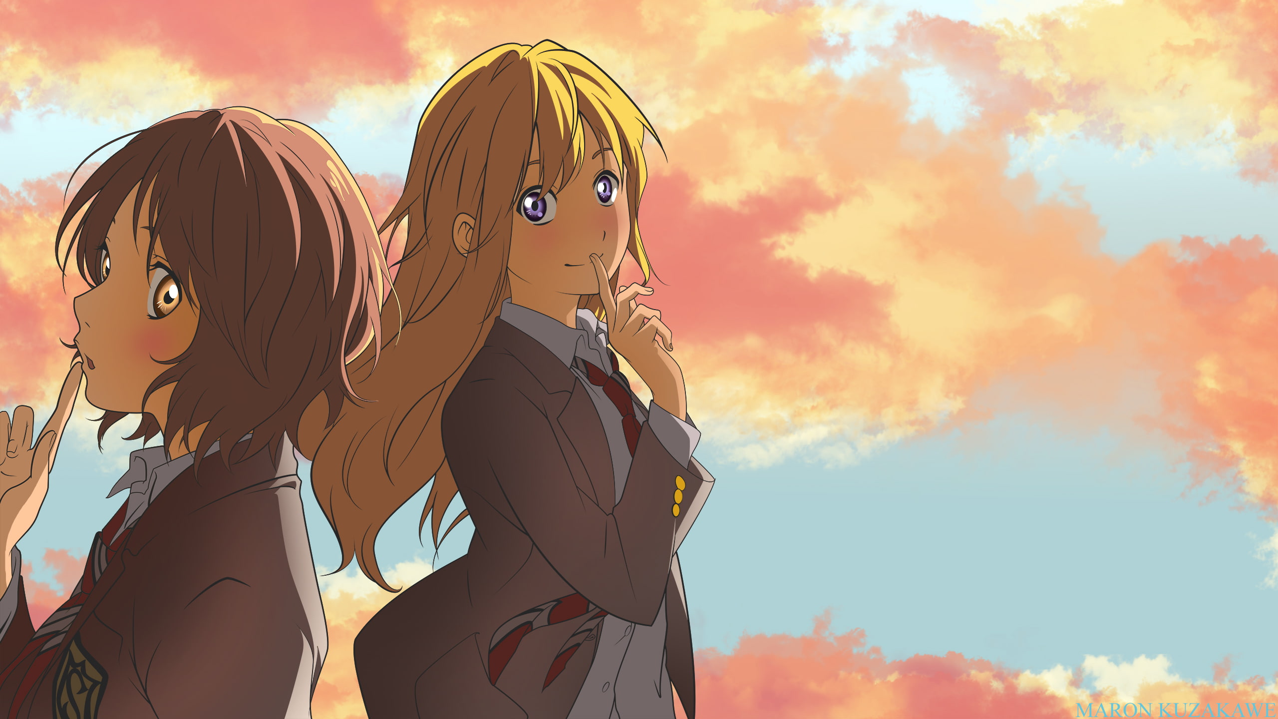 Tsubaki Sawabe, 2K, Anime, Your Lie in April, Kaori Miyazono, HD Wallpaper