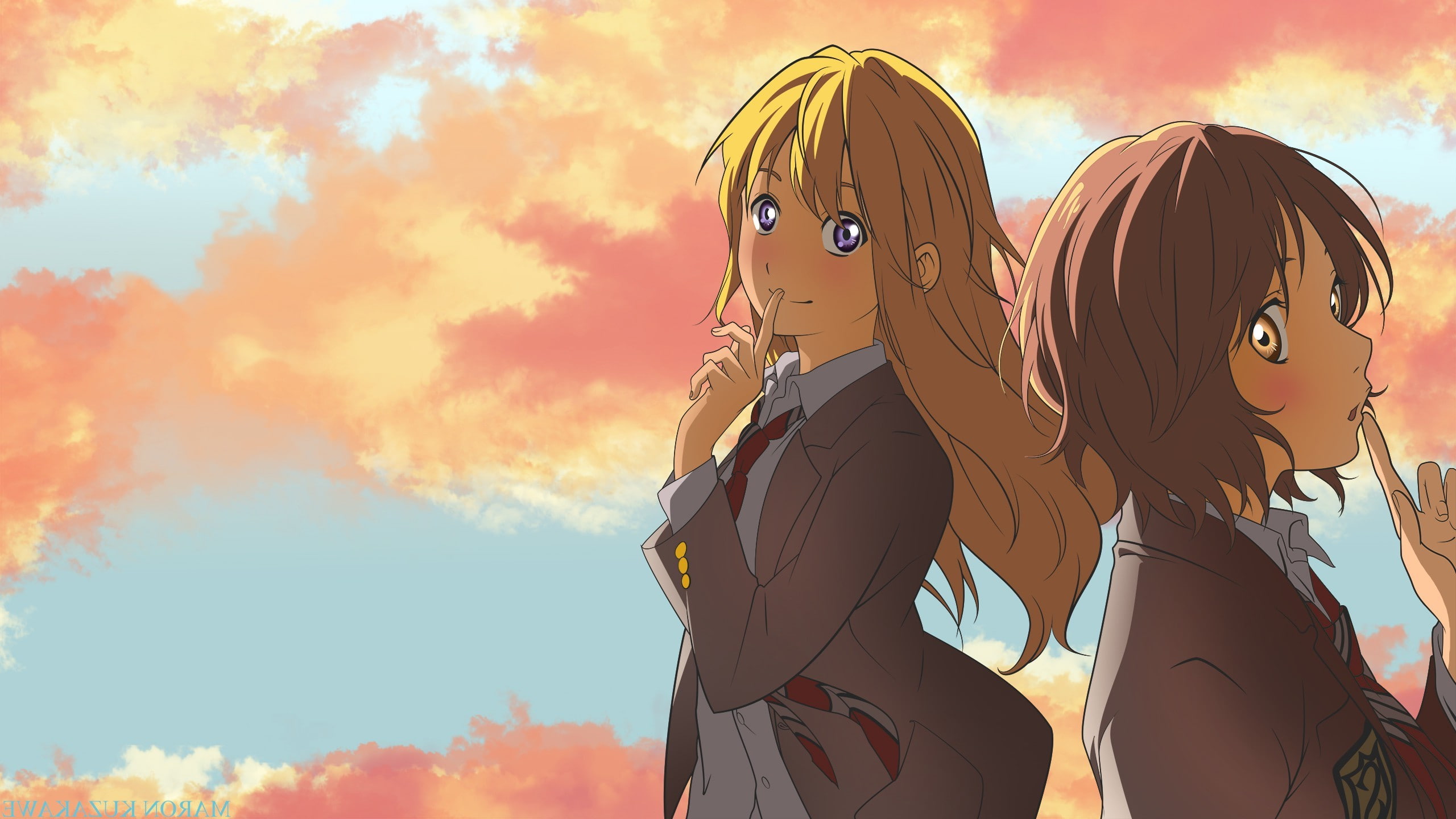 females, childhood, togetherness, anime, Shigatsu Wa Kimi No Uso, representation, nature, Miyazono Kaori, cloud - sky, women, child, two people, outdoors, HD Wallpaper