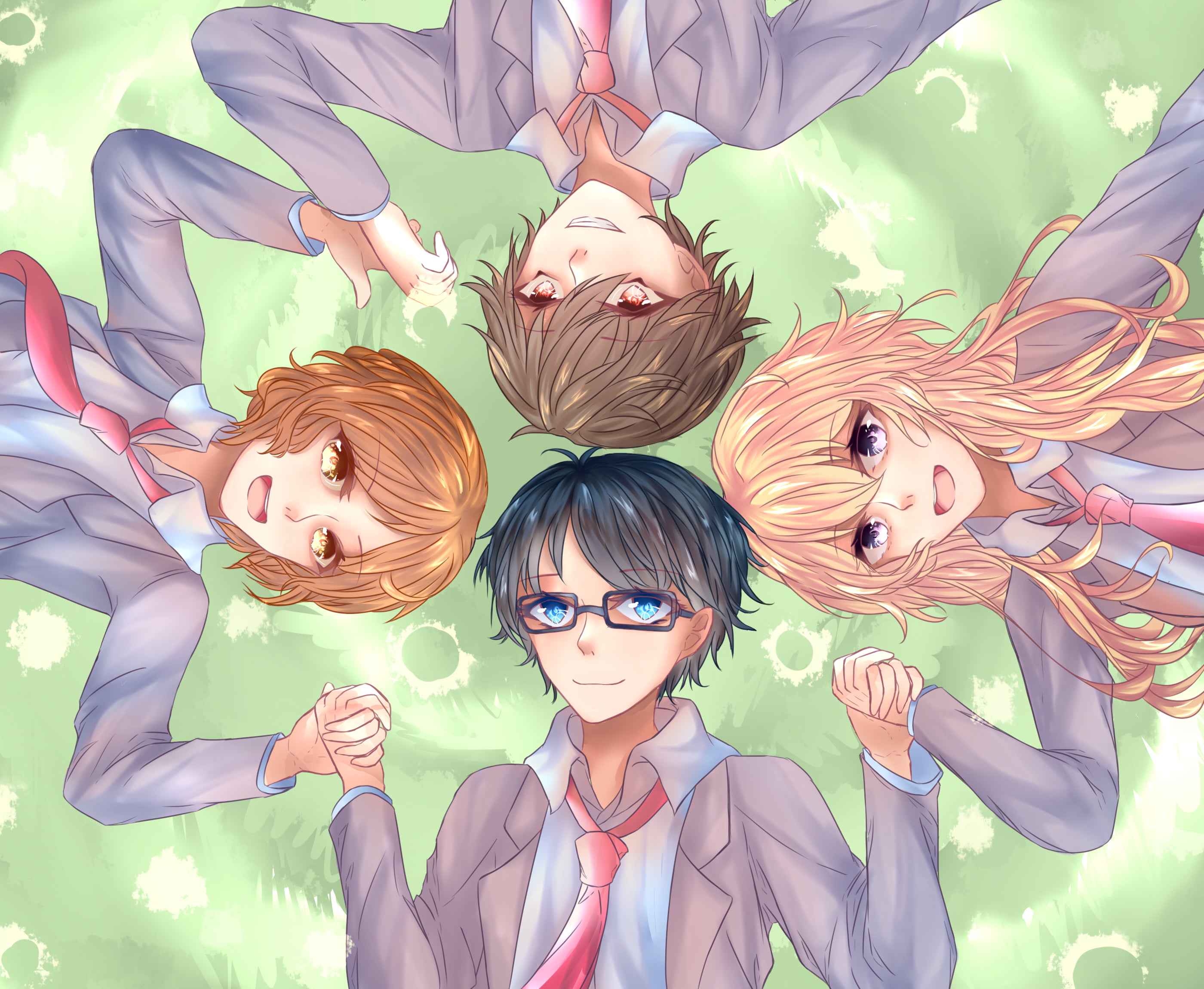 Kaori Miyazono, Anime, 2K, Tsubaki Sawabe, Ryota Watari, Your Lie in April, Kousei Arima, HD Wallpaper
