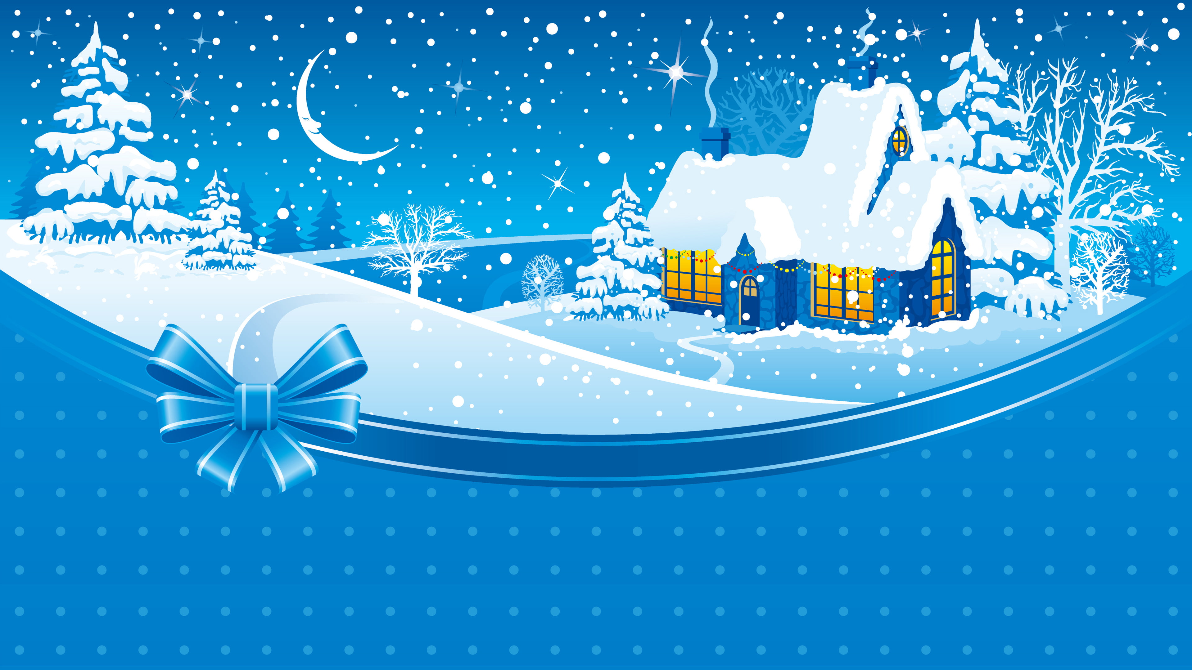 snowy, greeting, sky, hd, happy, new, 4K, moon, star, desktop, night, christmas, merry, year, house, winter, card, HD Wallpaper