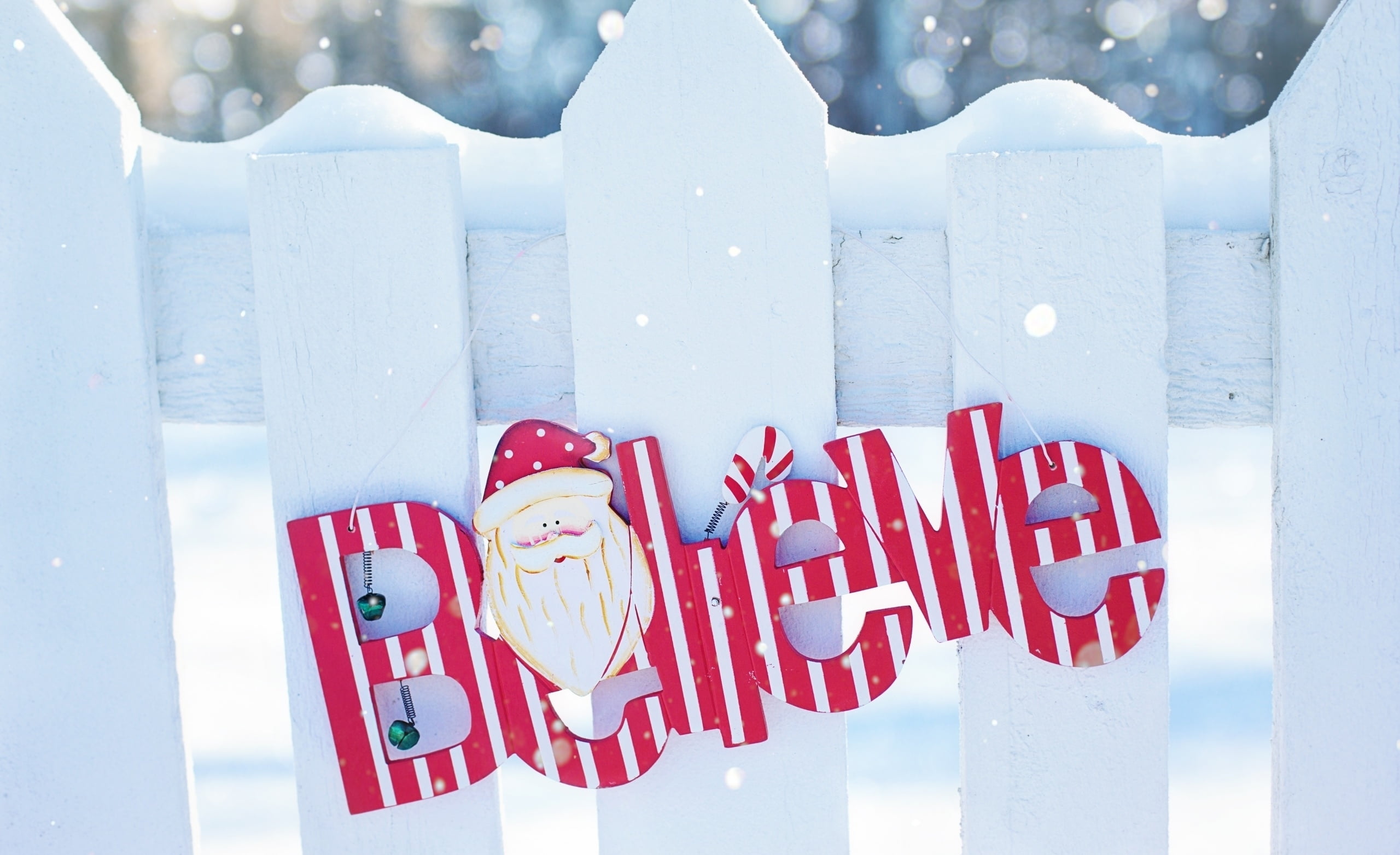 santa, cold temperature, outdoors, word, female likeness, white, nature, male likeness, white color, card, close-up, fence, winter, barrier, text, snowing, HD Wallpaper