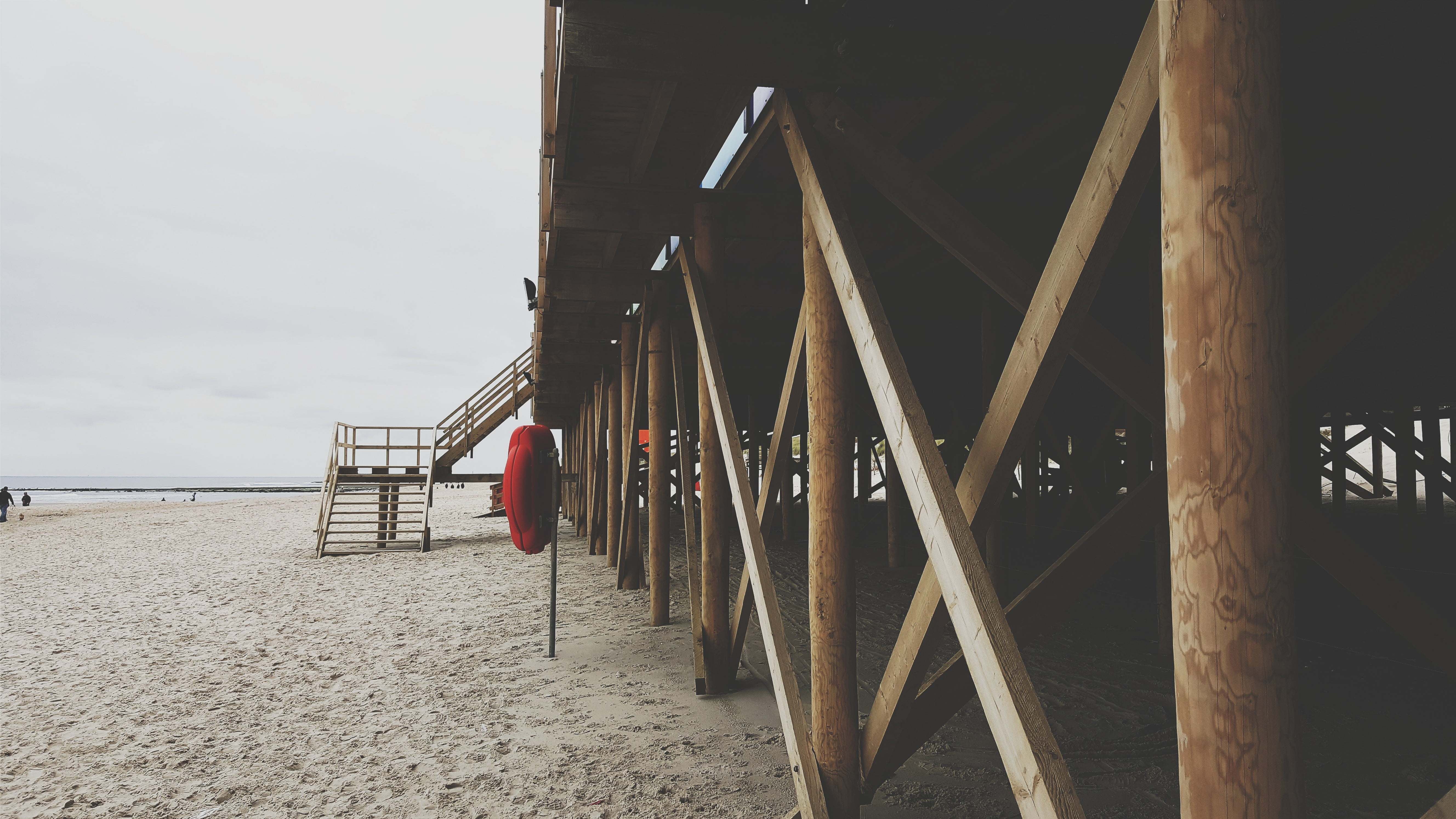 outdoors, landscape, connection, wood - material, nature, sand, 5K, tranquil scene, built structure, architectural column, sky, beach, bridge, land, dock, HD Wallpaper