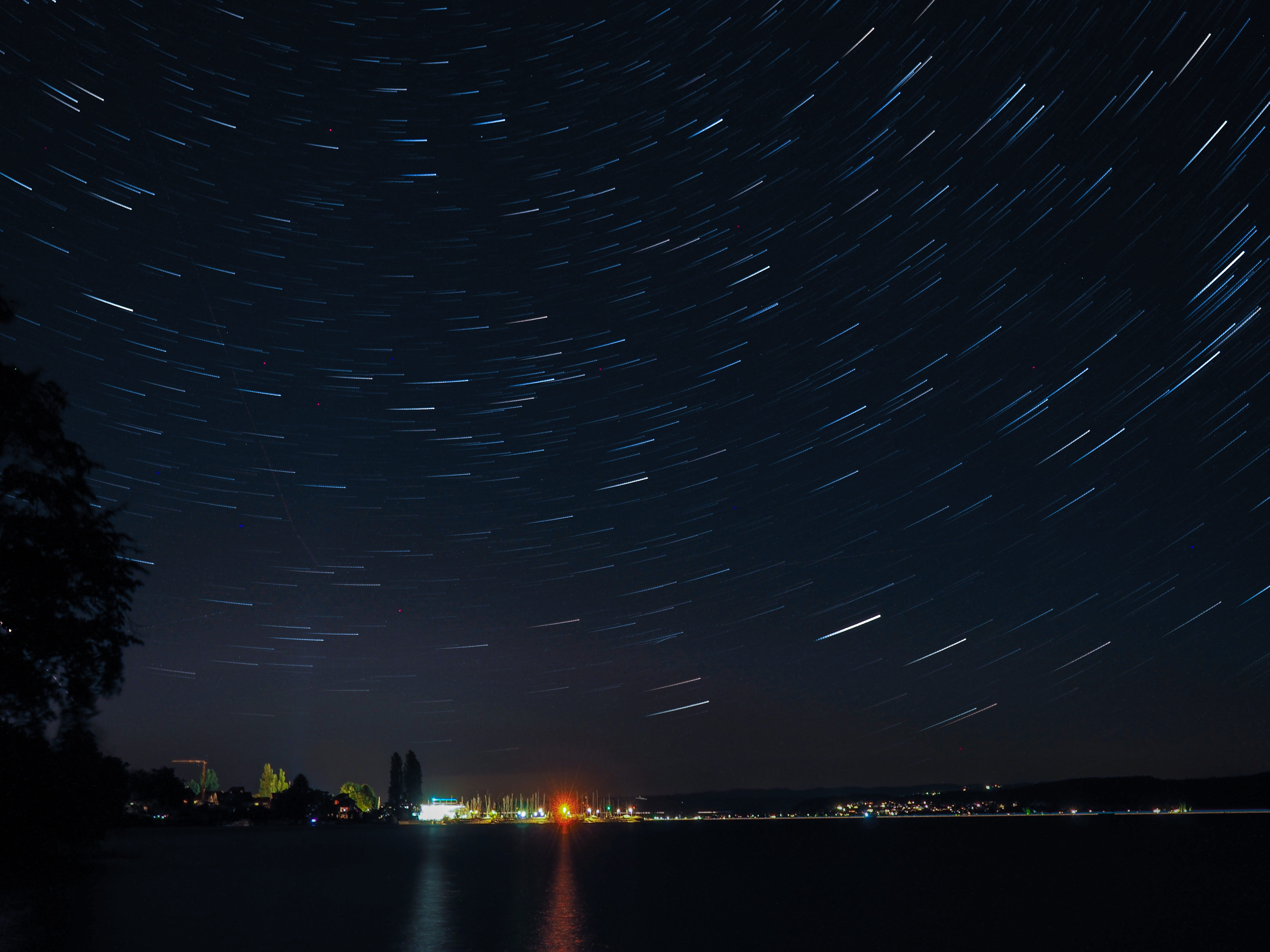 Starry Sky, lake constance, night, Night, star trail, water, Light, rotation of the earth, outdoors, mainau, tranquility, timelapse, motion, stars water, HD Wallpaper