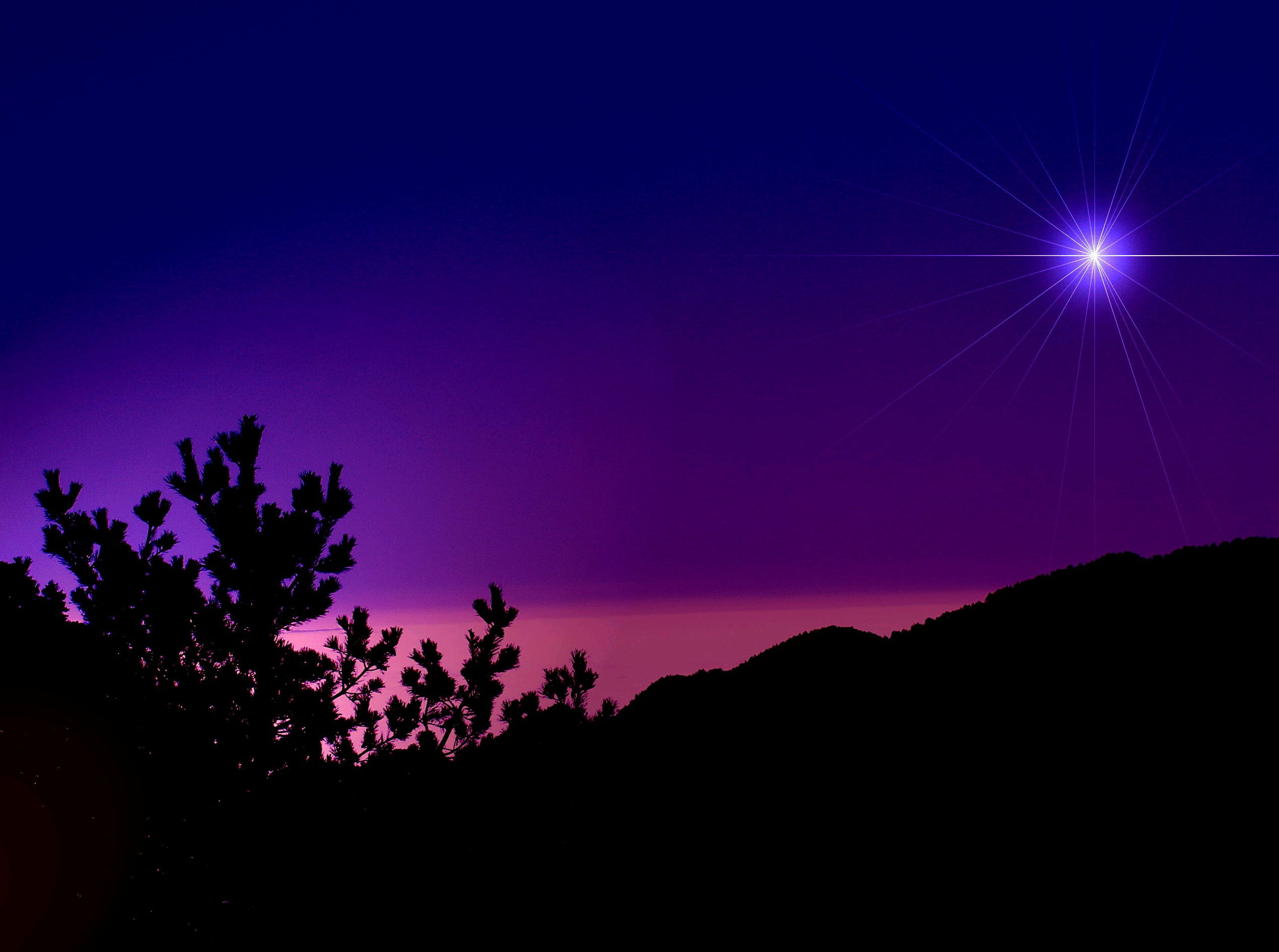 sky, twilight, outdoors, photo, mountain, tranquility, dark, tree, silhouette, trees, tranquil scene, no people, contrast, star, nature, scenics - nature, HD Wallpaper