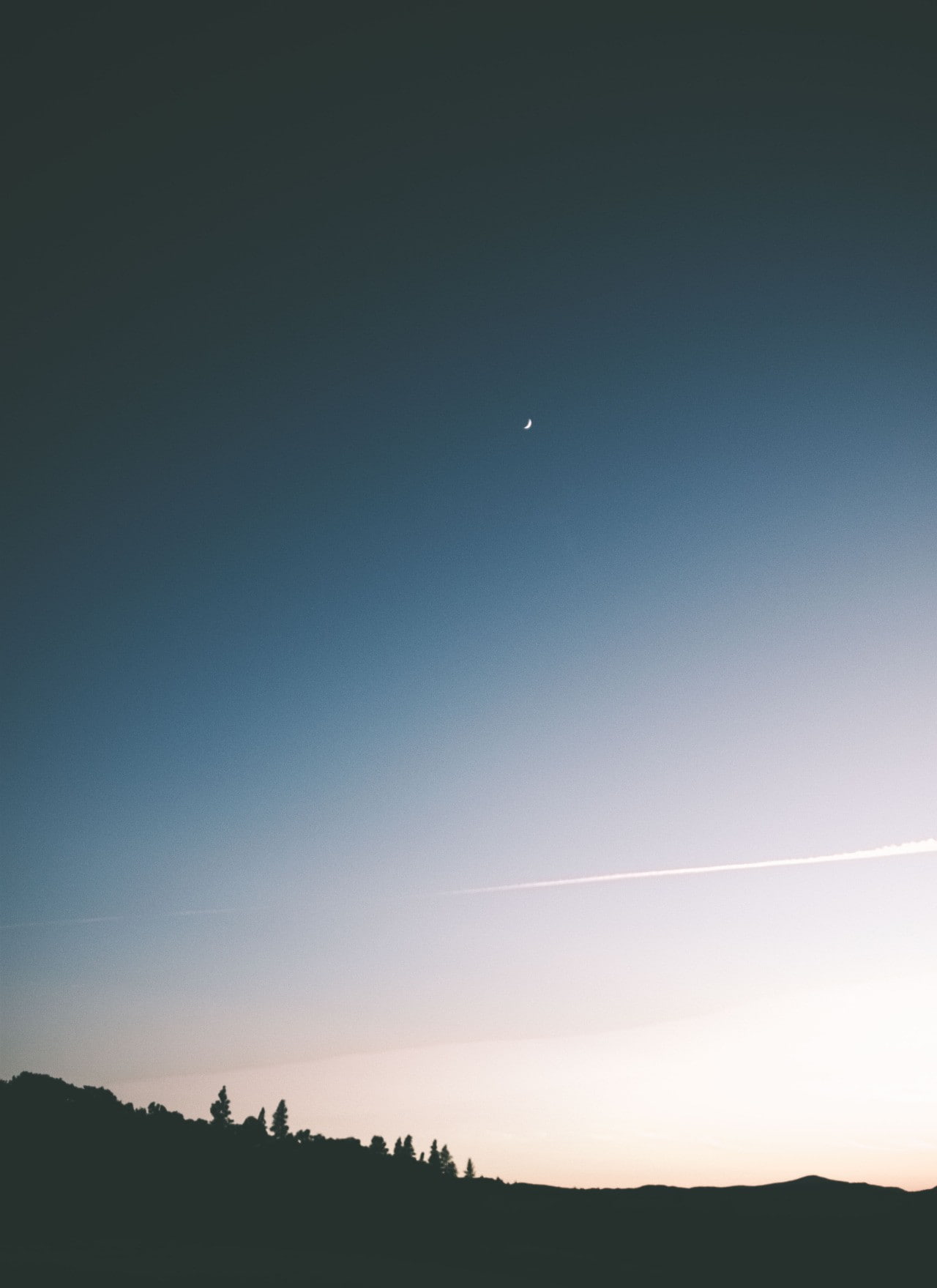 shooting stars, Moon, trees, mountains, 720P, horizon, dusk, Phone HD Wallpaper