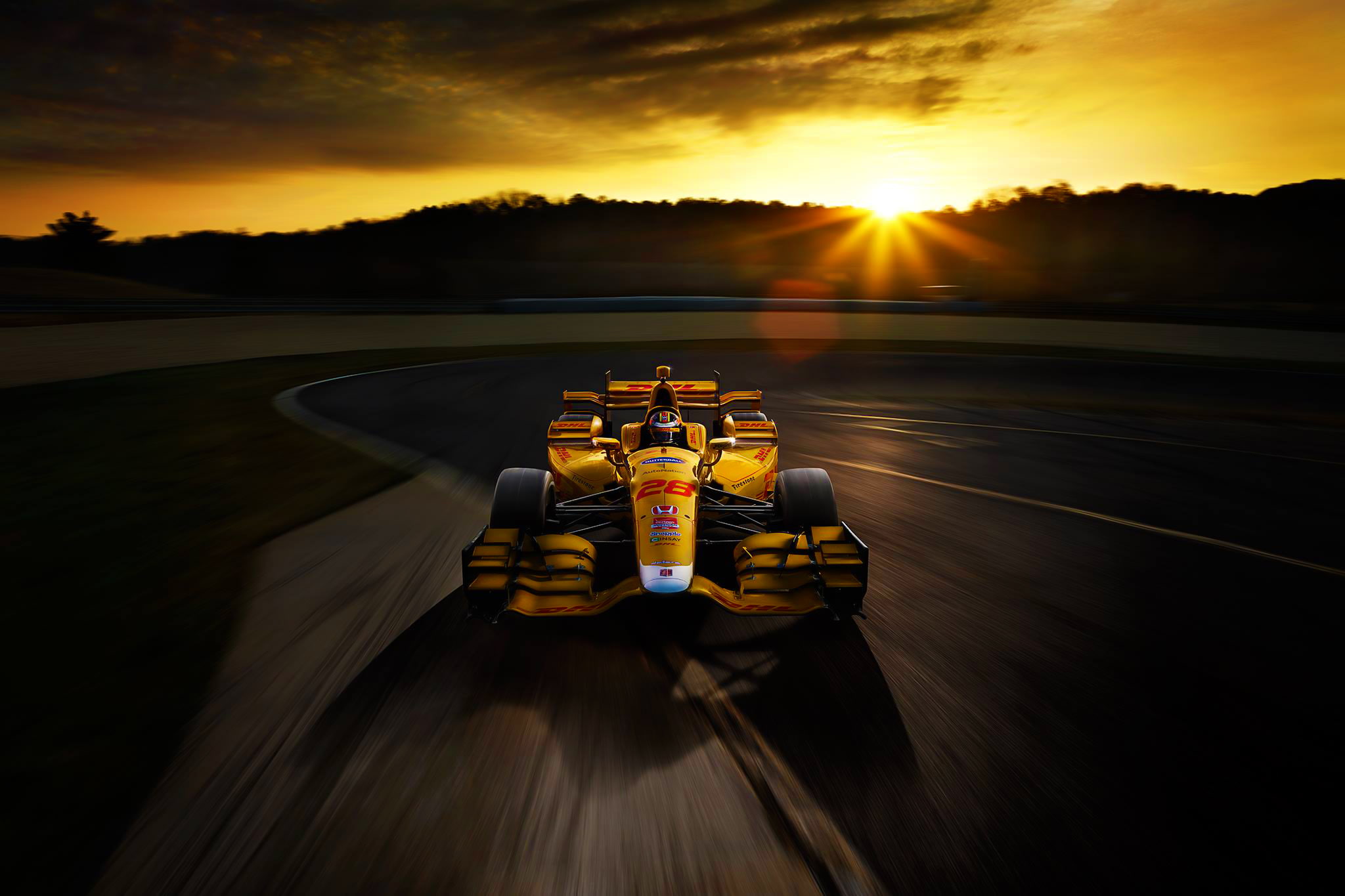Track, Race, 1080P, Honda, Sunset, Speed, Bolide, Yellow, HD Wallpaper
