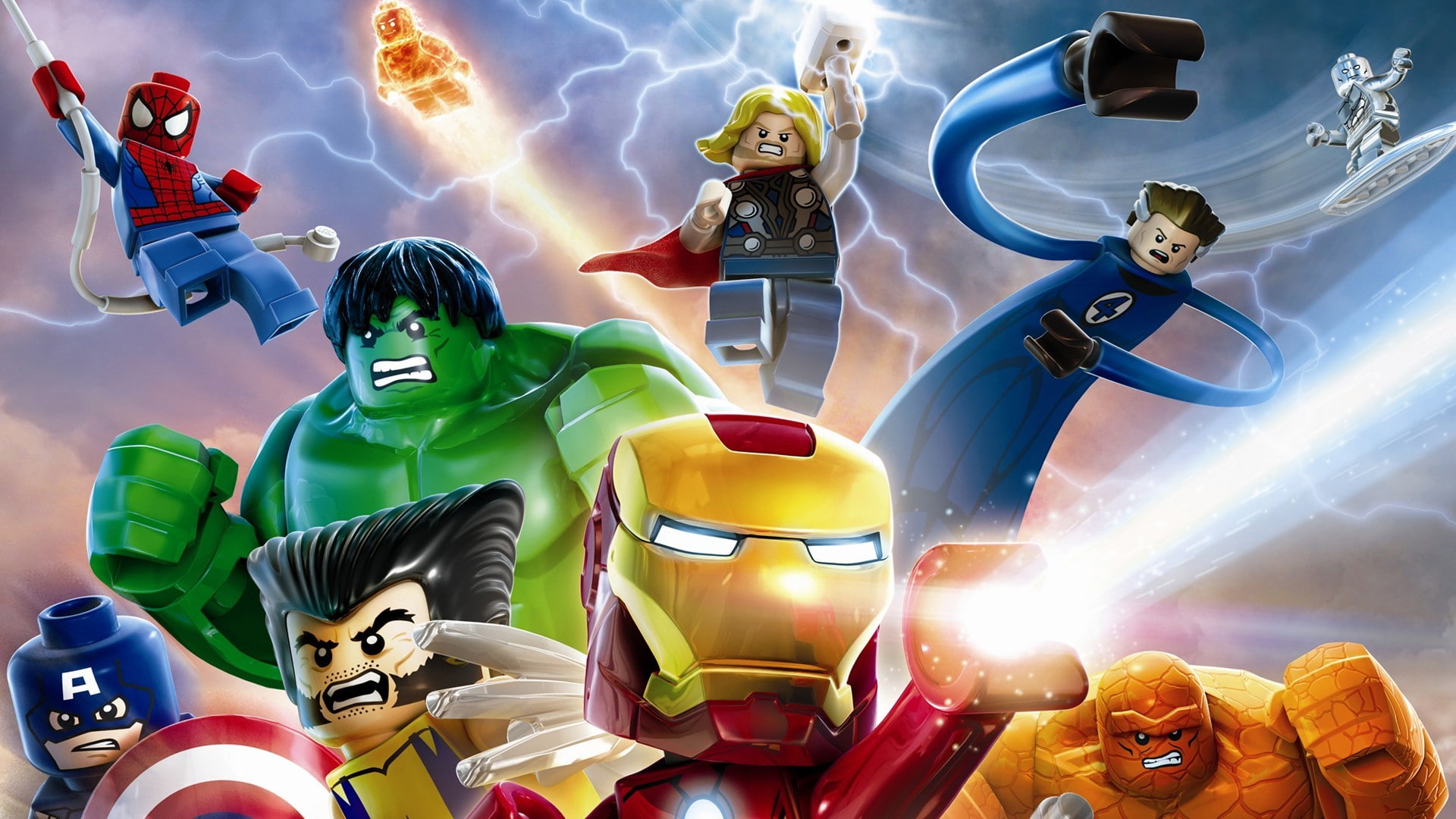 thor, man, 1080P, hulk, fantastic, torch, marvel, thing, lego, america, captain, iron, silver, human, avengers, spider man, wolverine, surfer, HD Wallpaper