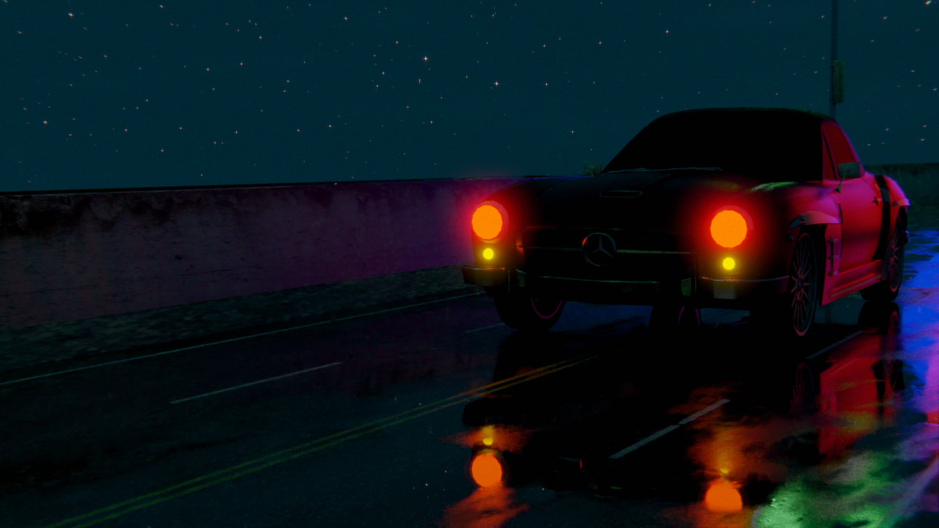 Retro car, crime, street, lights, car, 1080P, night, 80s, HD Wallpaper