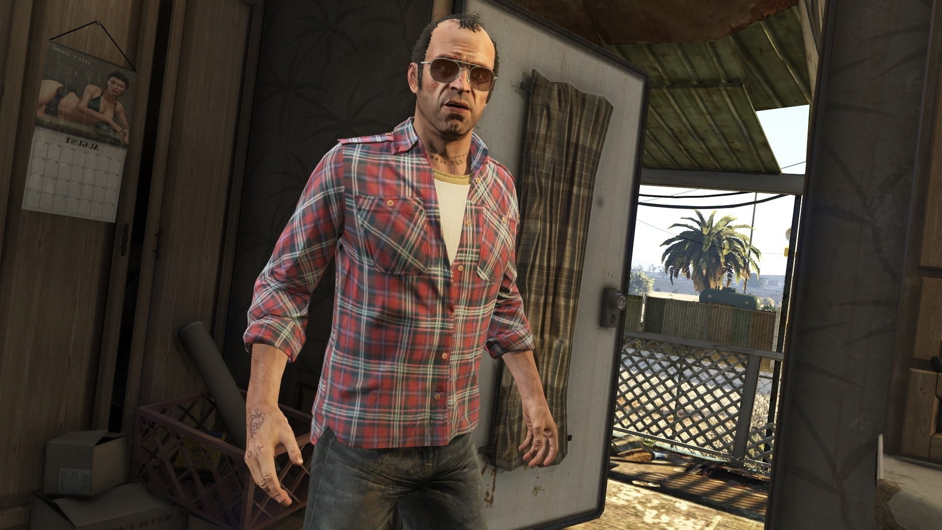indoors, facial hair, day, 1080P, lifestyles, leisure activity, males, glasses, checked pattern, adult, Grand Theft Auto V, looking away, architecture, HD Wallpaper
