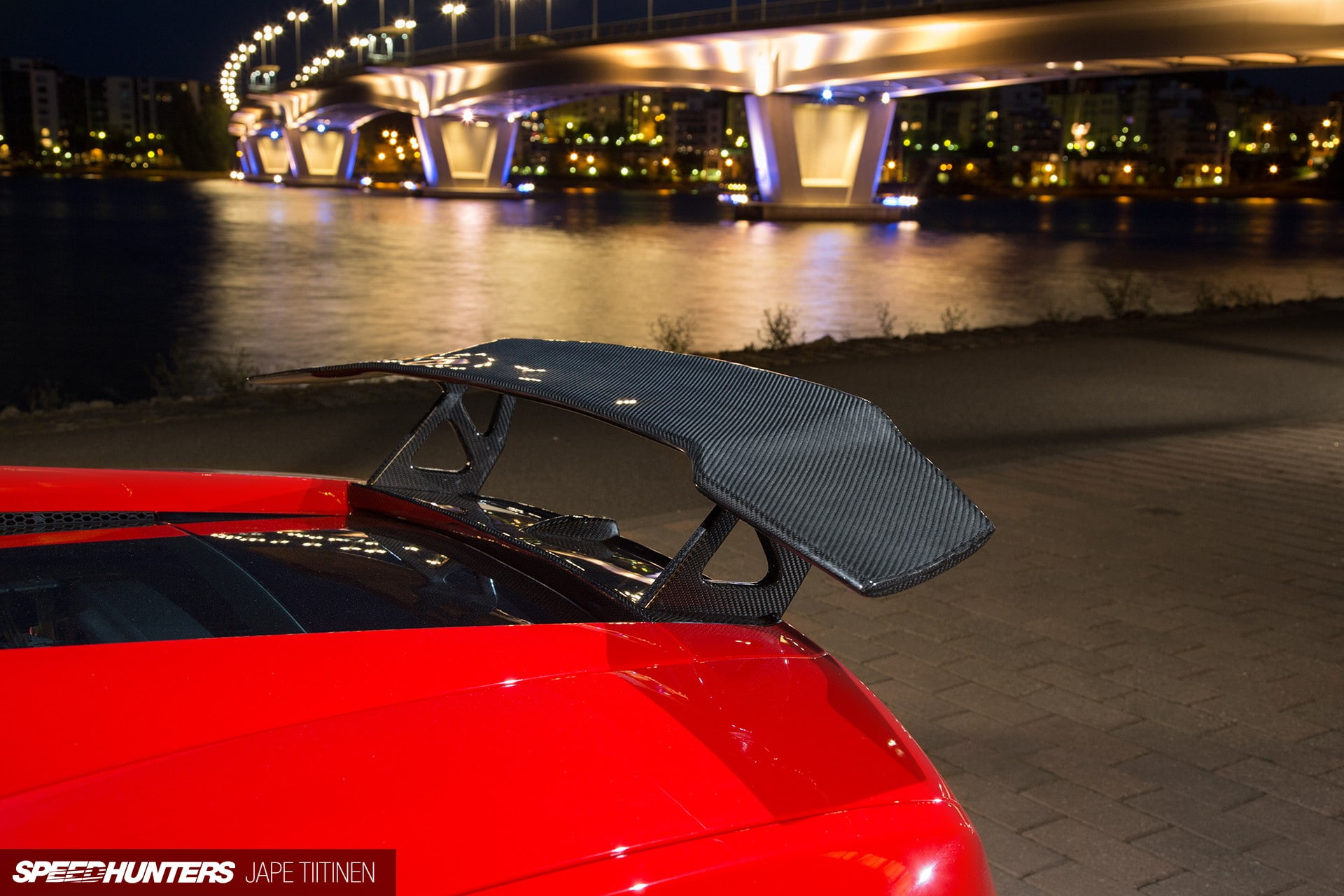 Lamborghini, mode of transportation, architecture, motor vehicle, transportation, 1080P, land vehicle, travel, Gallardo, car, red, water, night, luxury, HD Wallpaper