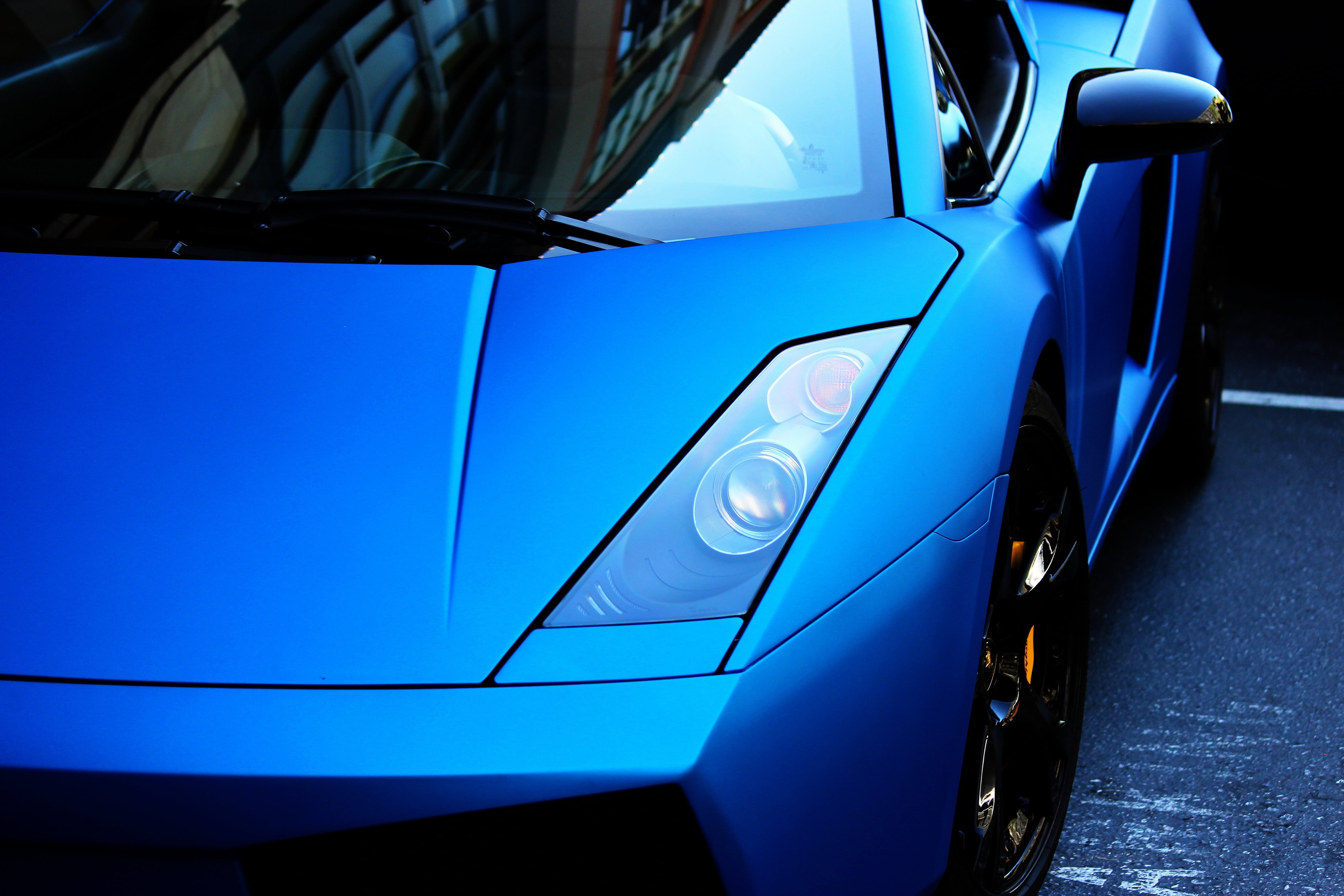shiny, reflection, transportation, blue, headlight, vehicle light, city, stationary, outdoors, sports car, day, no people, mode of transportation, street, HD Wallpaper