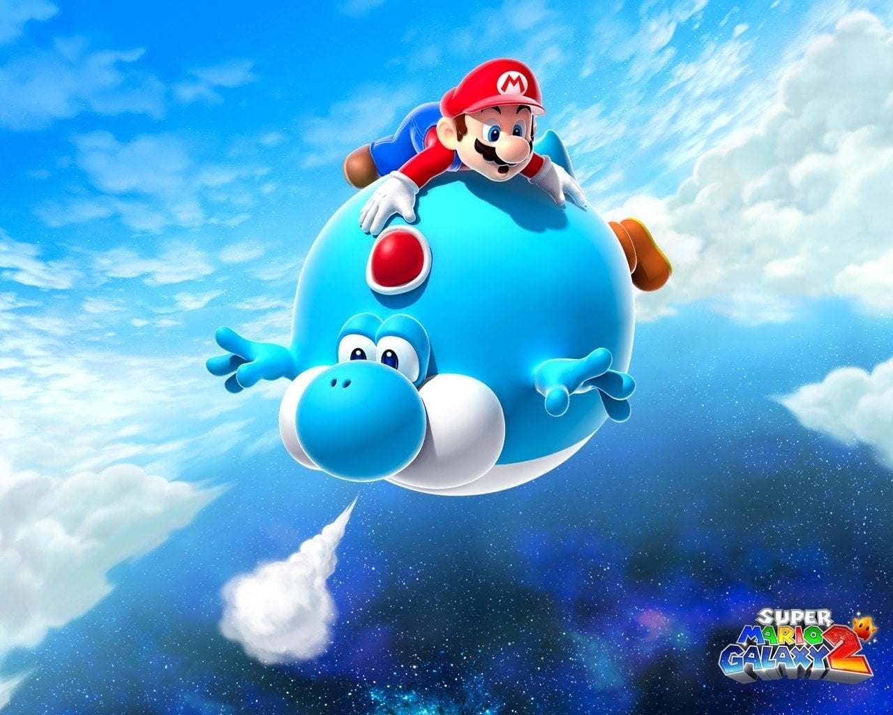 Super Mario Galaxy 2, blue, one person, toy, nature, representation, bizarre, 720P, Mario, sky, fun, Yoshi, cloud - sky, digital composite, looking at camera, HD Wallpaper