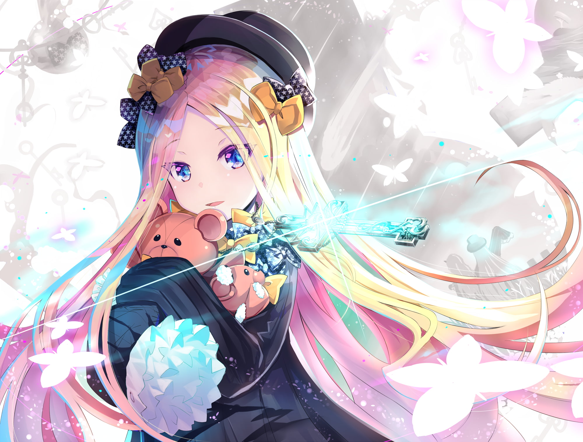 FateGrand Order, 1080P, Abigail Williams (FateGrand Order), blond hair, Hokusai, dress, hat, bow, HD Wallpaper