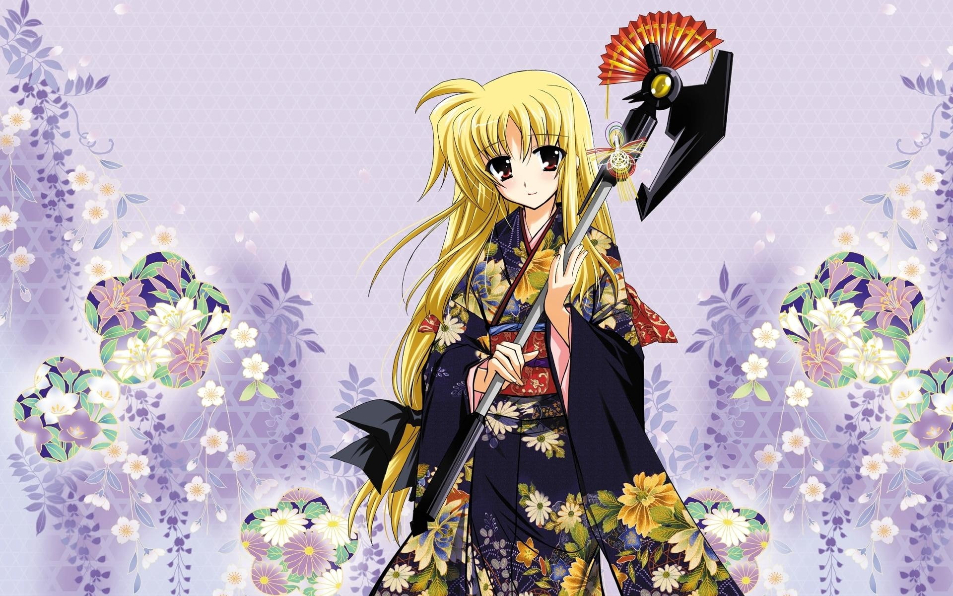 shoujo, hot, japanese, testarossa, nanoha, art, Japanese clothes, lyrical, mahou, hd, clothes, 1080P, x, Mahou Shoujo Lyrical Nanoha, anime, fate, HD Wallpaper