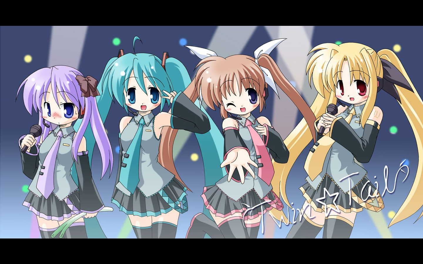 testarossa, hatsune, lucky, shoujo, twintails, fate, miku, takamachi, cosplay, highs, lyrical, kagami, hiiragi, crossovers, thigh, star, nanoha, vocaloid, HD Wallpaper