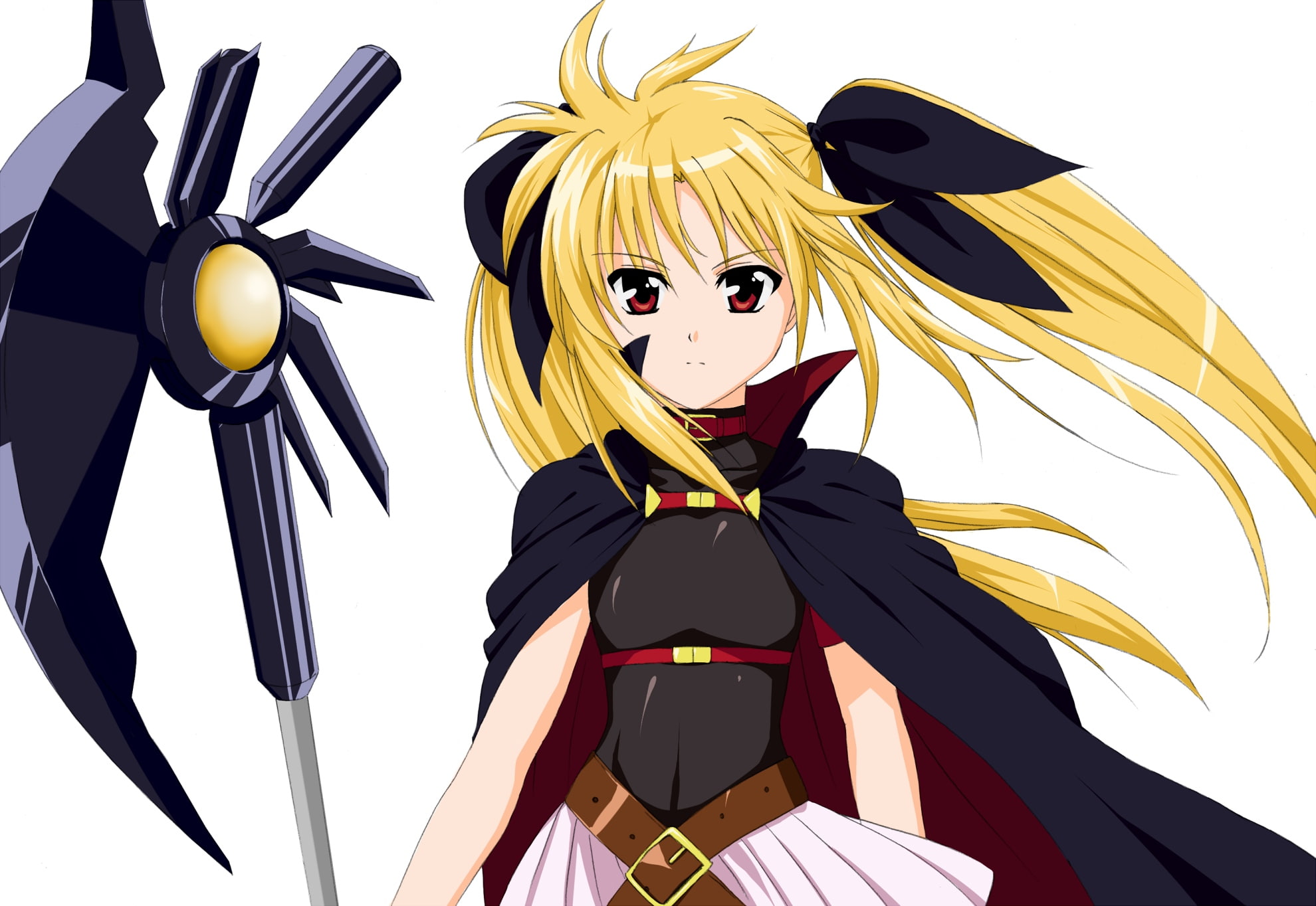 nsxnewver, mahou, blonde, twintails, weapon, movie, nanoha, lyrical, shoujo, fate, 1st, eyes, 1080P, red, cape, testarossa, hair, long, HD Wallpaper