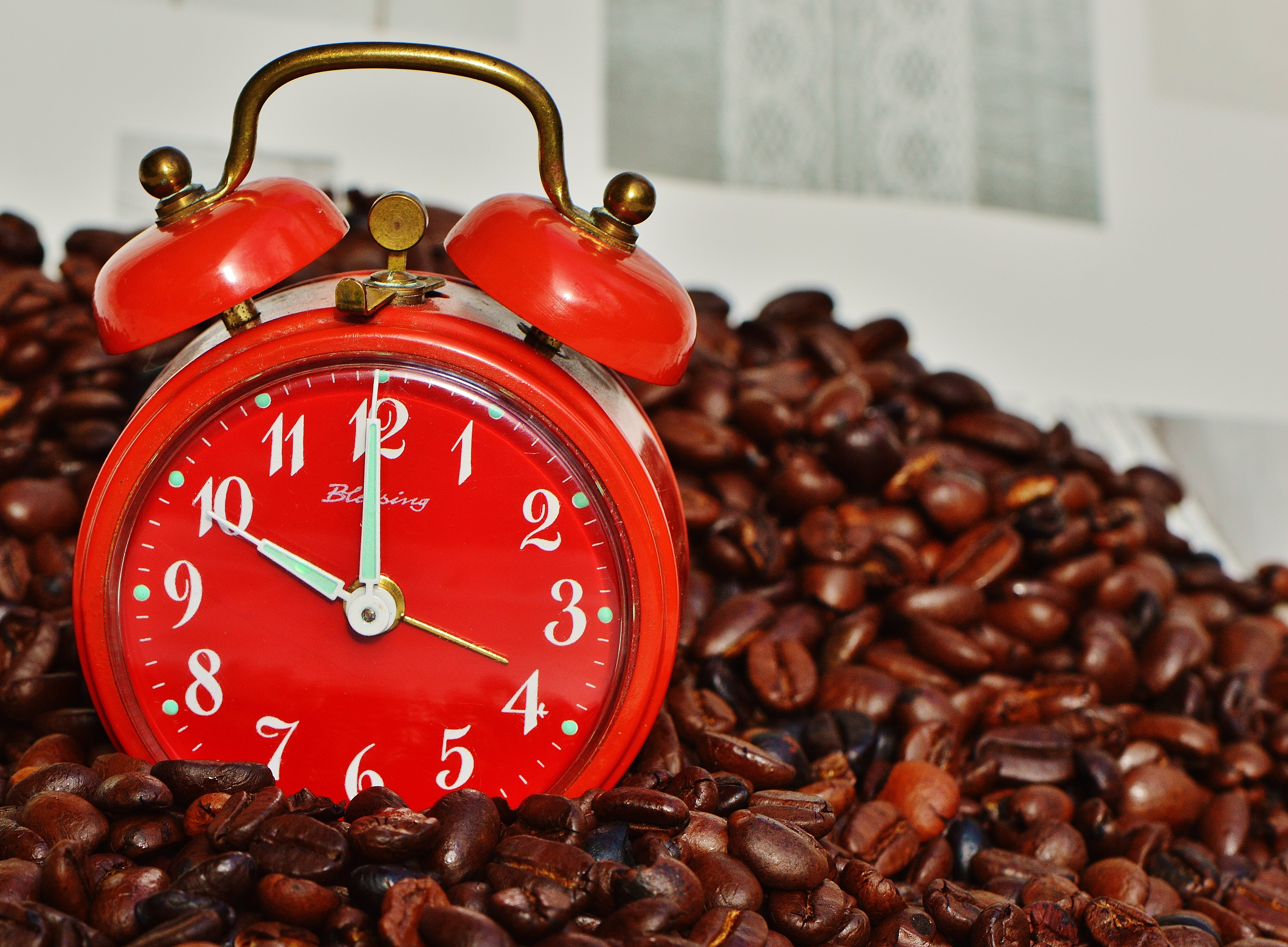 coffee drink, beans, morning, deadline, no people, focus on foreground, time, large group of objects, 5K, brown, workplace, benefit from, relax, clock hand, HD Wallpaper