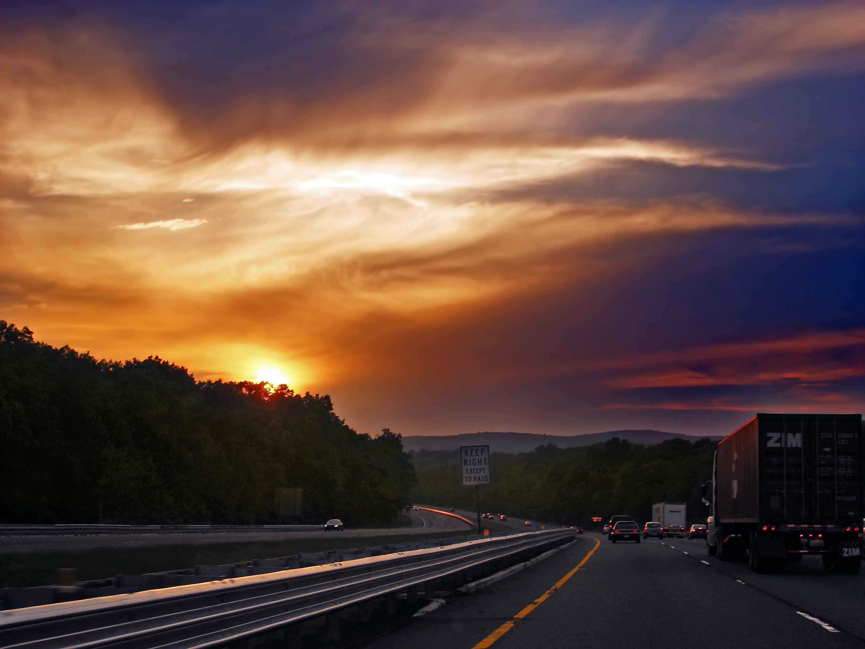 traffic, sunset, transportation, I-80, altostratus, travel, Homeward, sky, New Jersey, road, highway, Warren County, low light, red, creative commons, multiple Lane Highway, HD Wallpaper