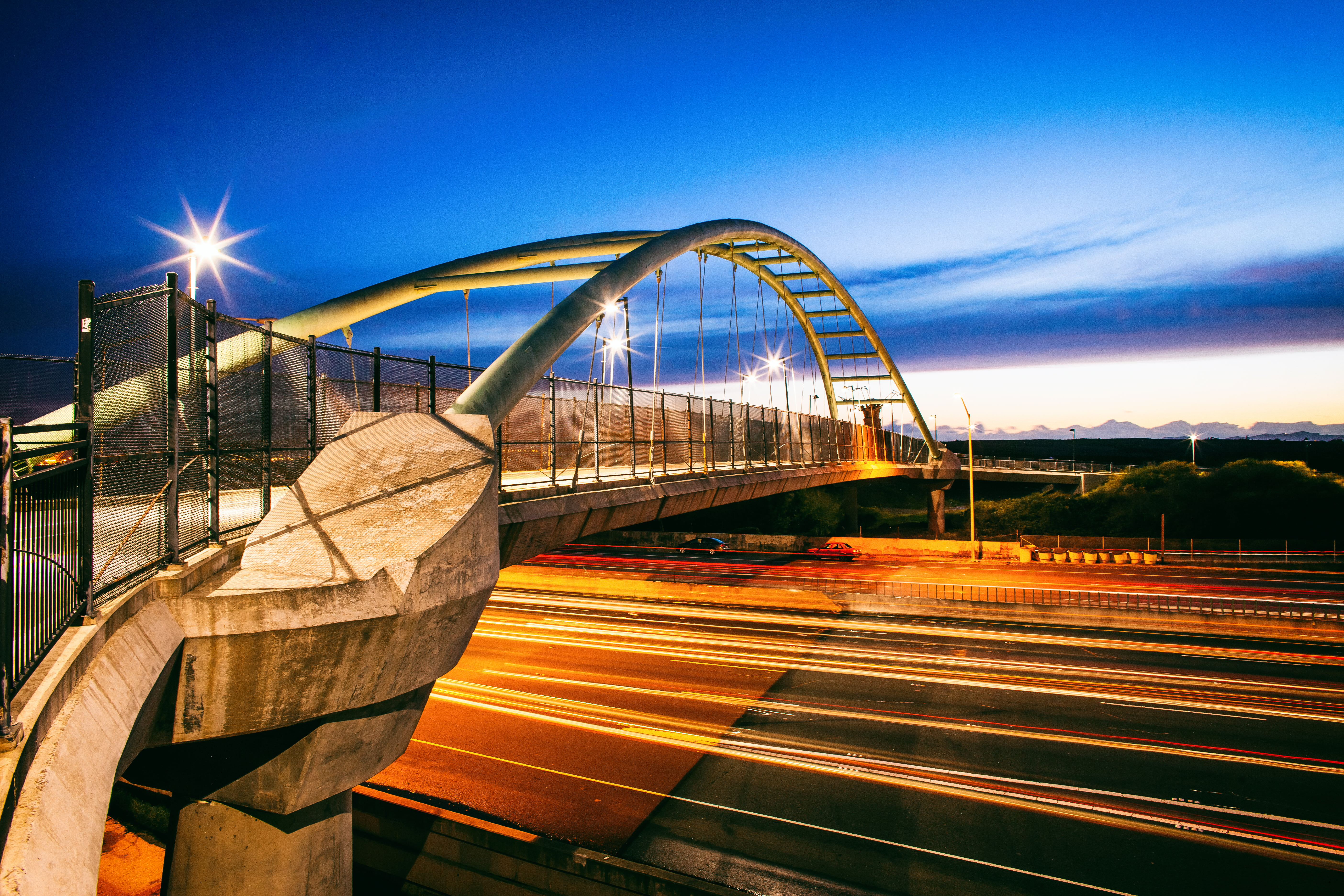 West Coast, overpass, road, United States of America, Sky, dusk, sunset, SF Bay Area, 5K, architecture, bridge - Man Made Structure, night, California, HD Wallpaper