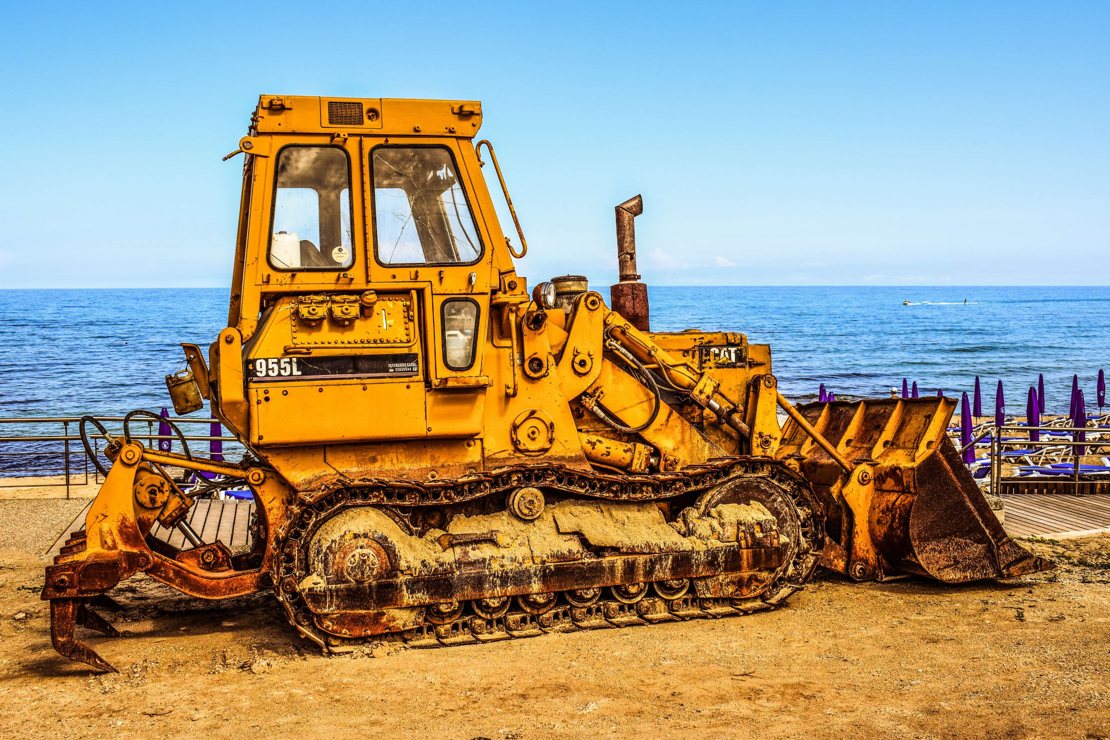 land vehicle, wheels, no people, engine, transportation, nature, construction vehicle, yellow, iron, mode of transportation, bucket, heavy equipment, earth mover, HD Wallpaper