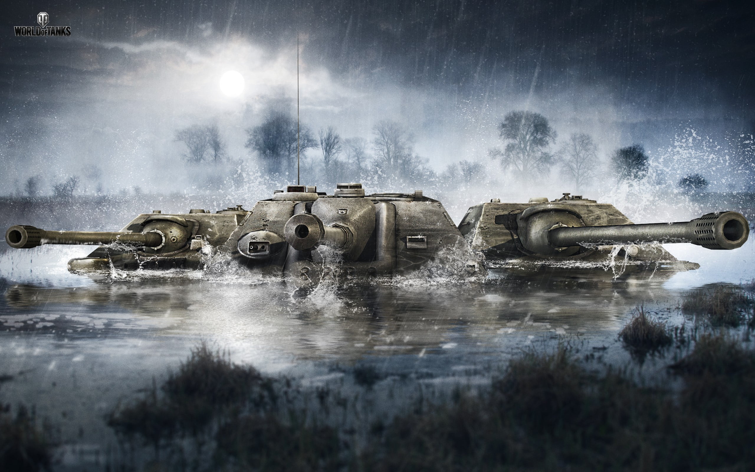 land vehicle, nature, three, sky, outdoors, 2K, mode of transportation, water, video games, forest, motion, steam, tank, no people, digital, gray, day, HD Wallpaper