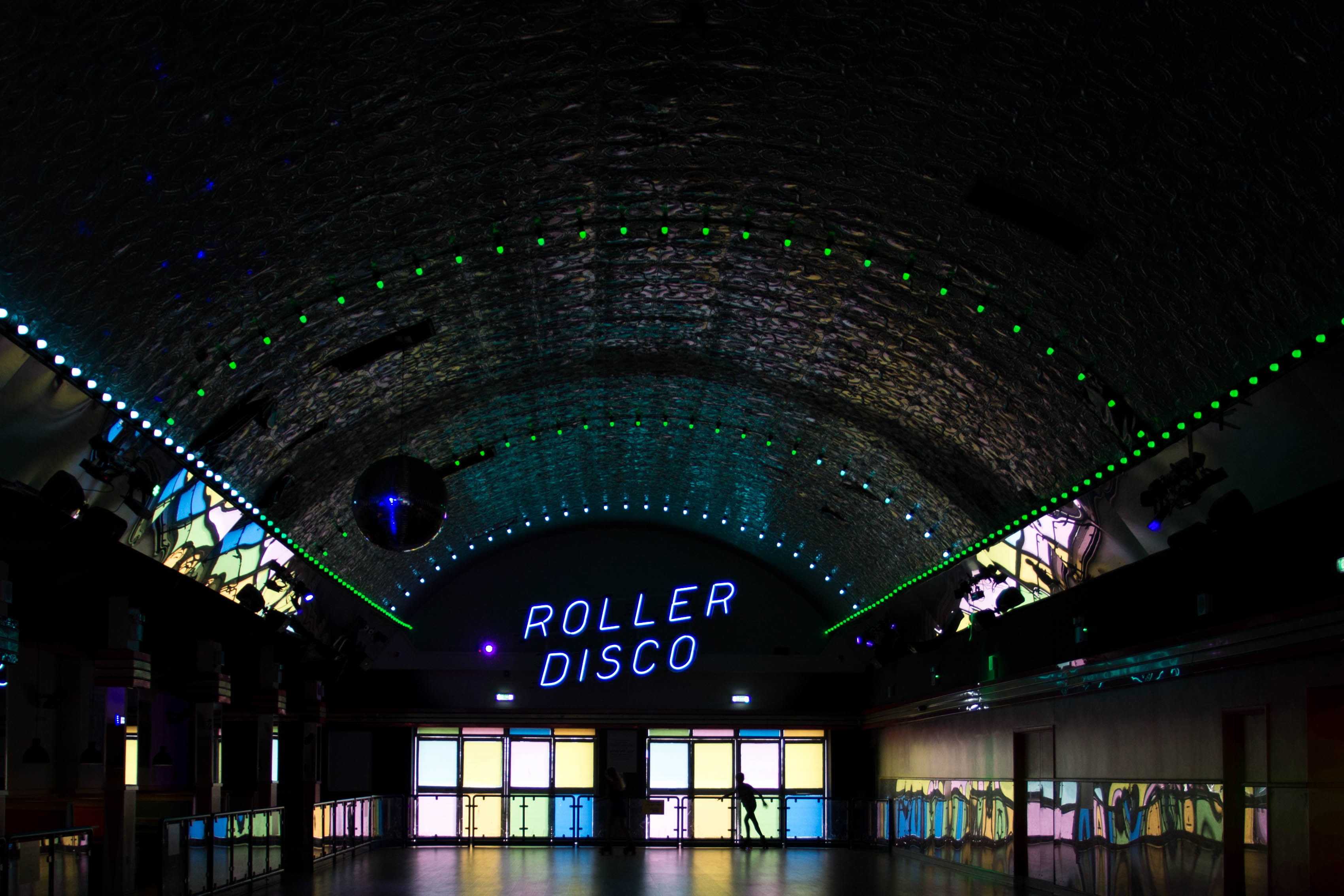 led, western script, illuminated, ceiling, nightlife, photo, transportation, indoors, text, Roller Disco, underpass, dark, architecture, information sign, HD Wallpaper