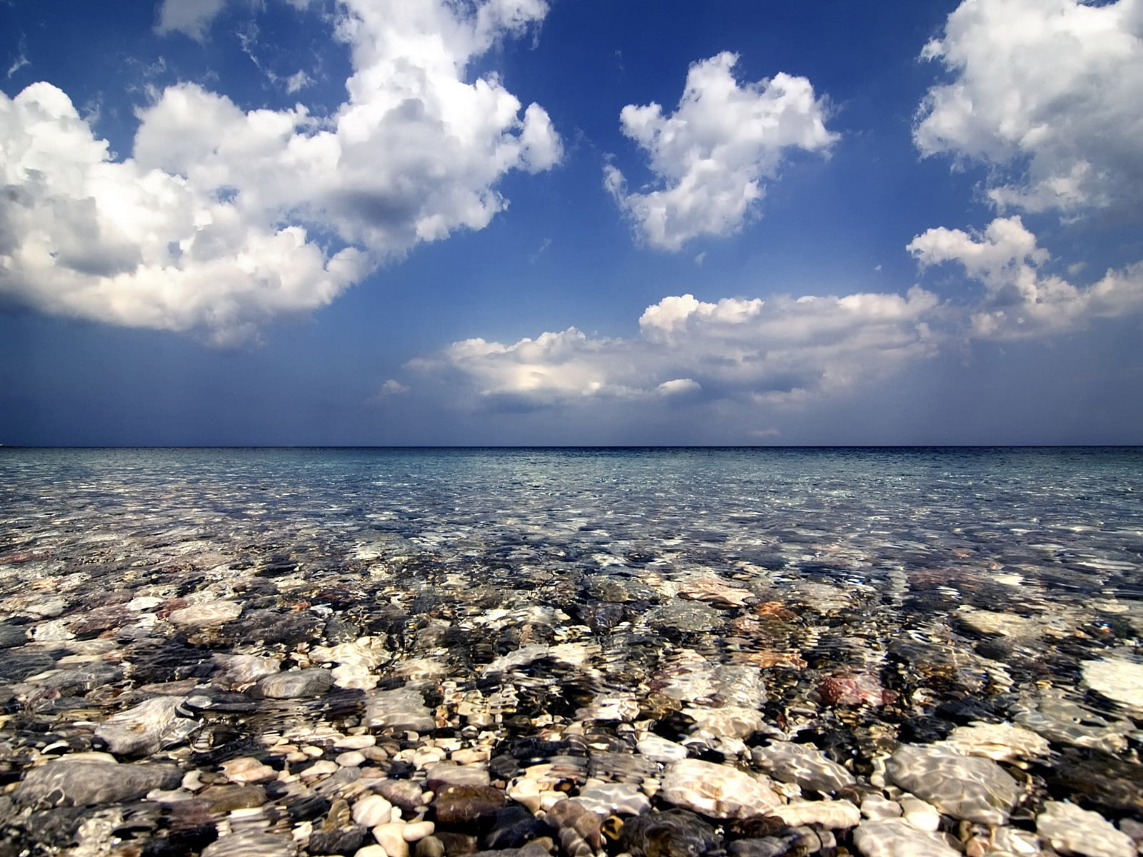 sunlight, tranquility, rock - object, no People, sun, shallow, water, clouds, 720P, solid, travel, rock, stone, blue, pebble, summer, sand, coastline, HD Wallpaper