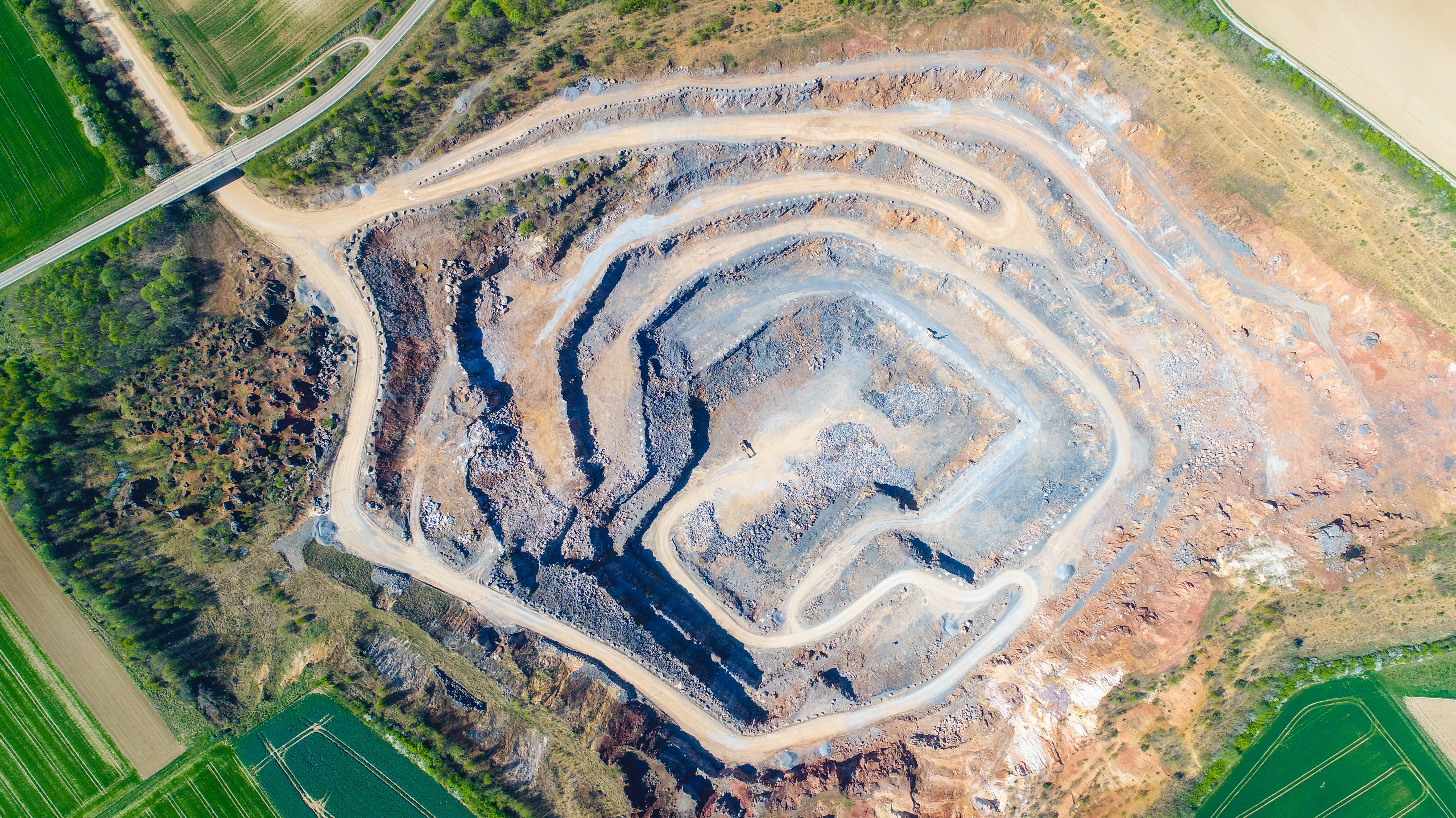 high angle view, stone, land, nature, drone, field, tranquil scene, quarry, beauty in nature, aerial view, tranquility, plant, environment, landscape, no people, HD Wallpaper