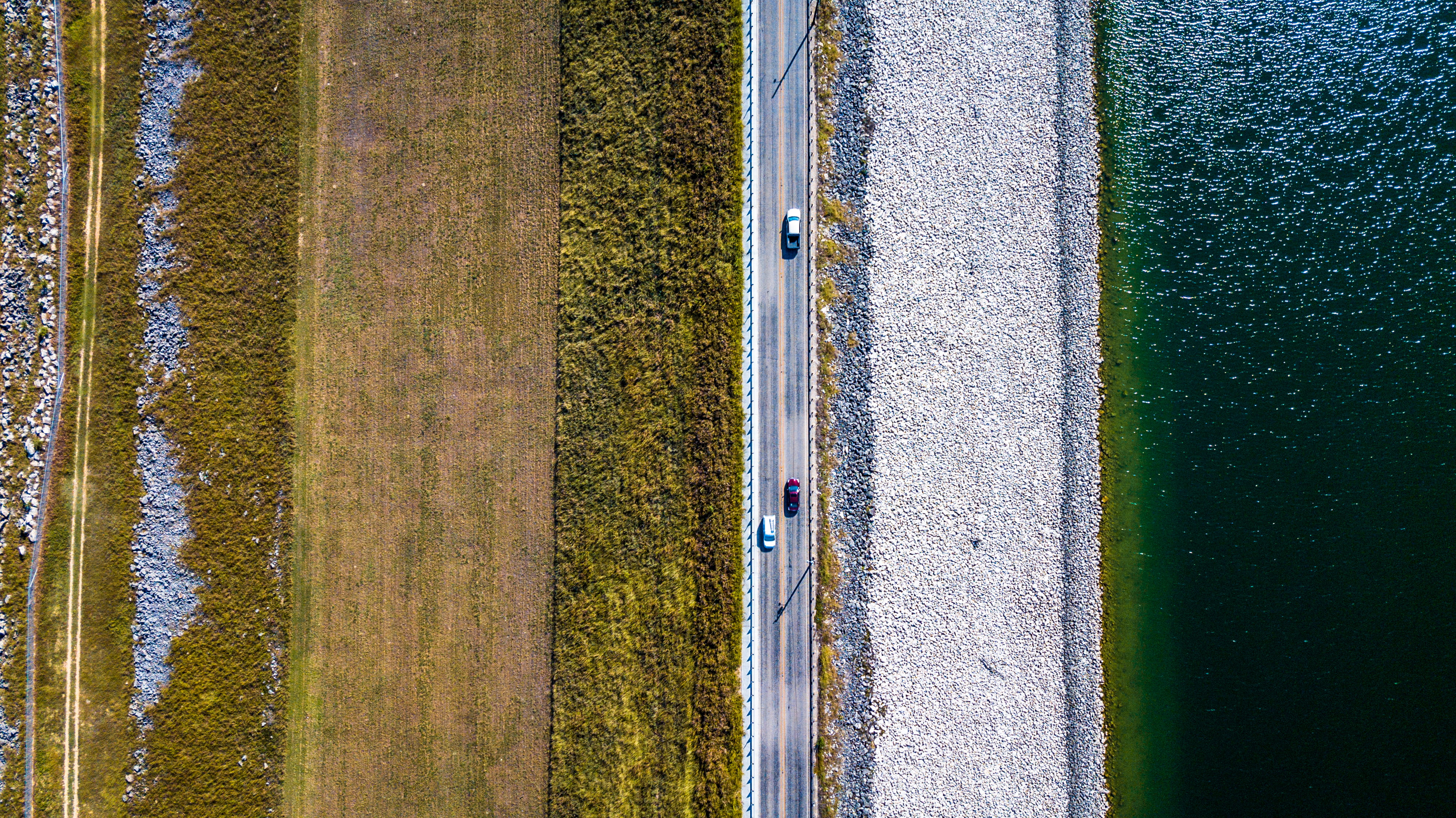 beltontexa, mavic, tranquil scene, grass, water, pattern, rural scene, field, dam, drone, concrete, mavicpro, full frame, nature, dji, land, body, scenics - nature, HD Wallpaper