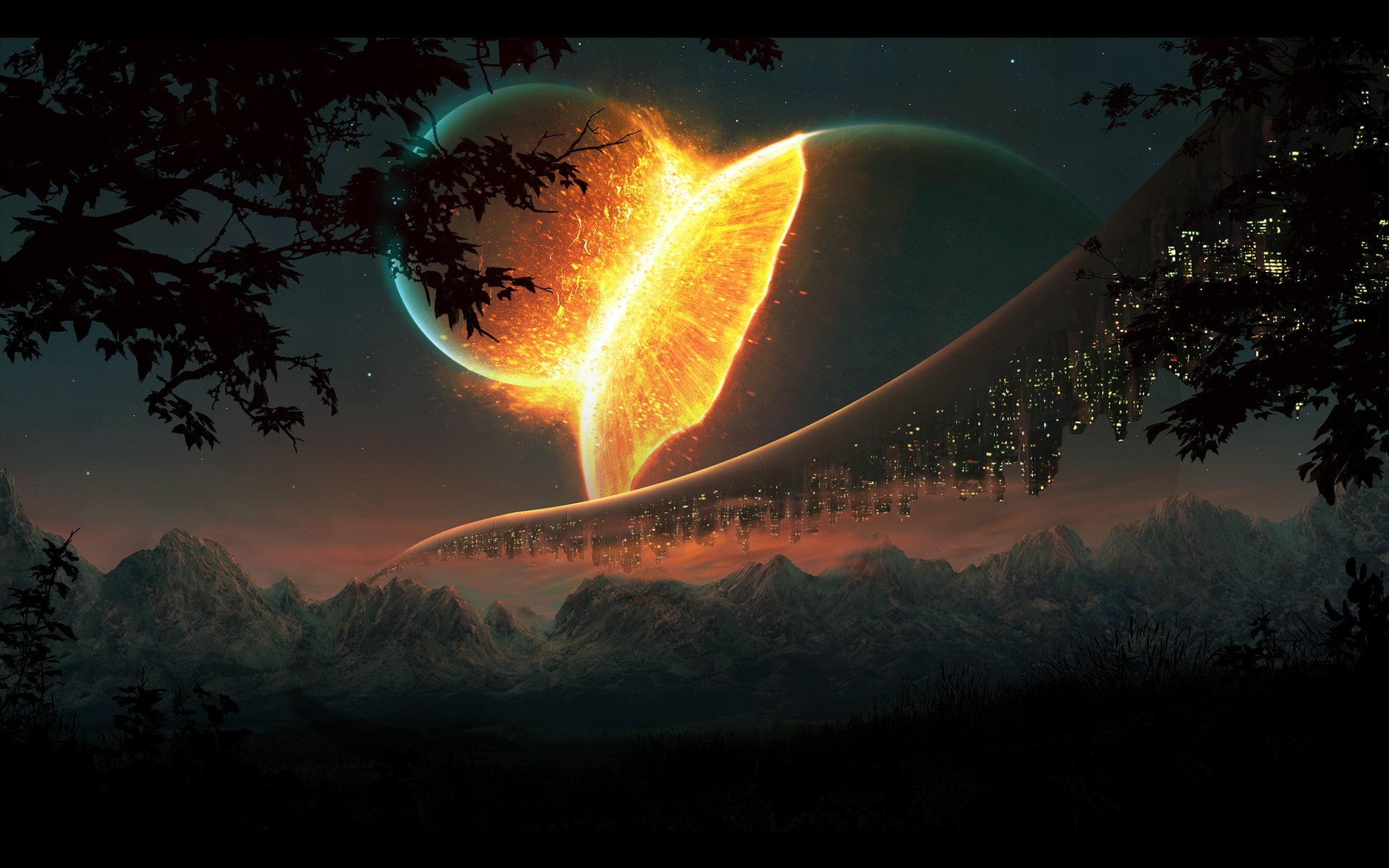 1080P, planet, hd fantasy wallpaers, sky, 1920x1200, Fantasy, tree, HD Wallpaper