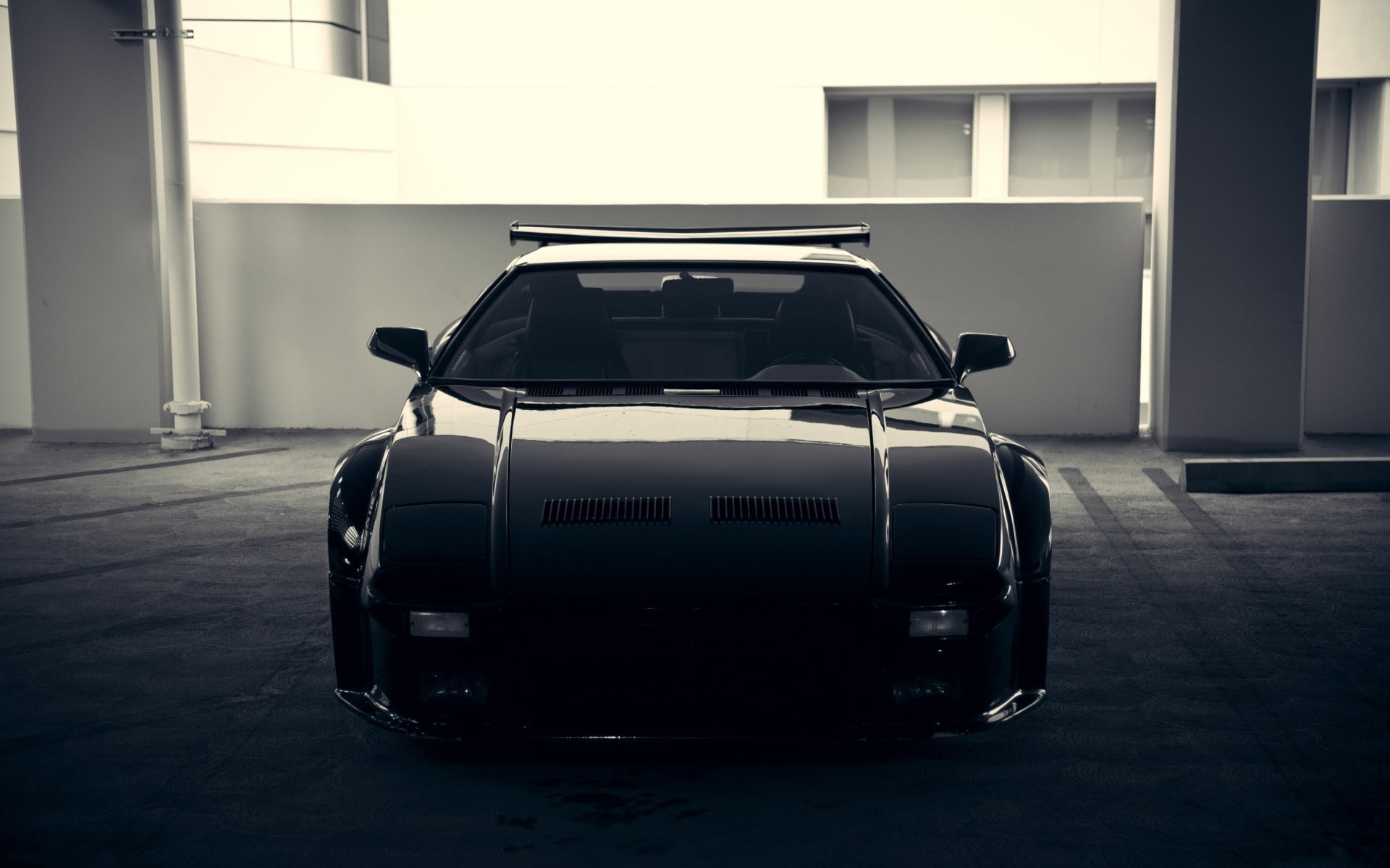 absence, rear view, car detomaso pantera, built structure, wealth, day, parking, city, travel, motor vehicle, 1080P, stationary, architecture, garage, HD Wallpaper
