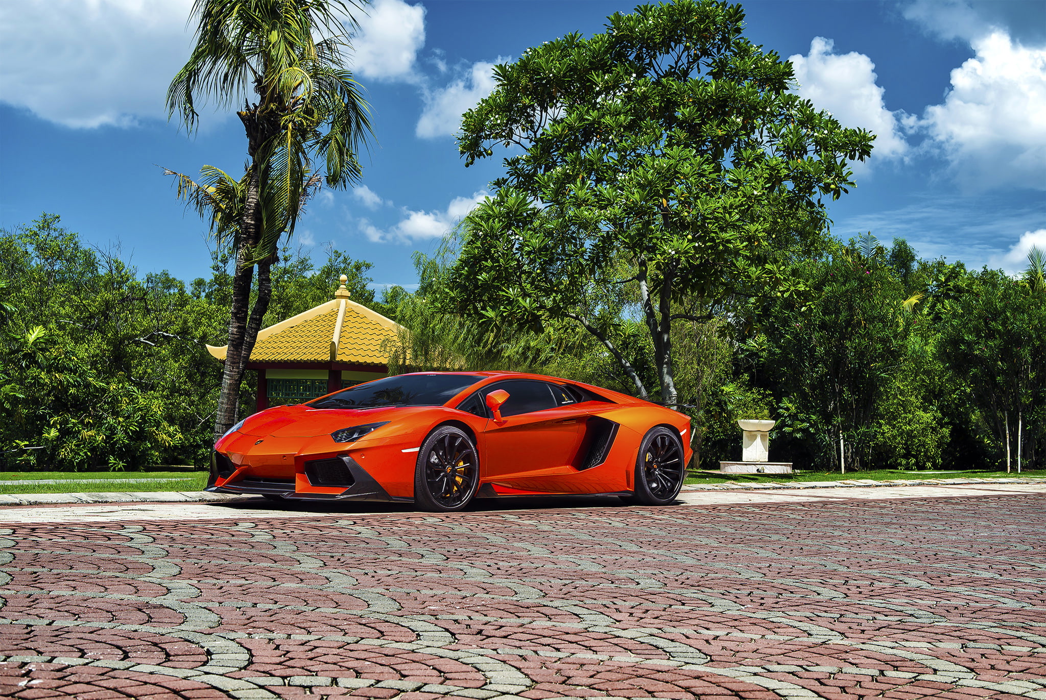 Front, Brightly, Aventador-V, Lamborghini, Exotic, Vorsteiner, LP740-4, 1080P, Zaragoza, Supercar, Colored, Orange, HD Wallpaper