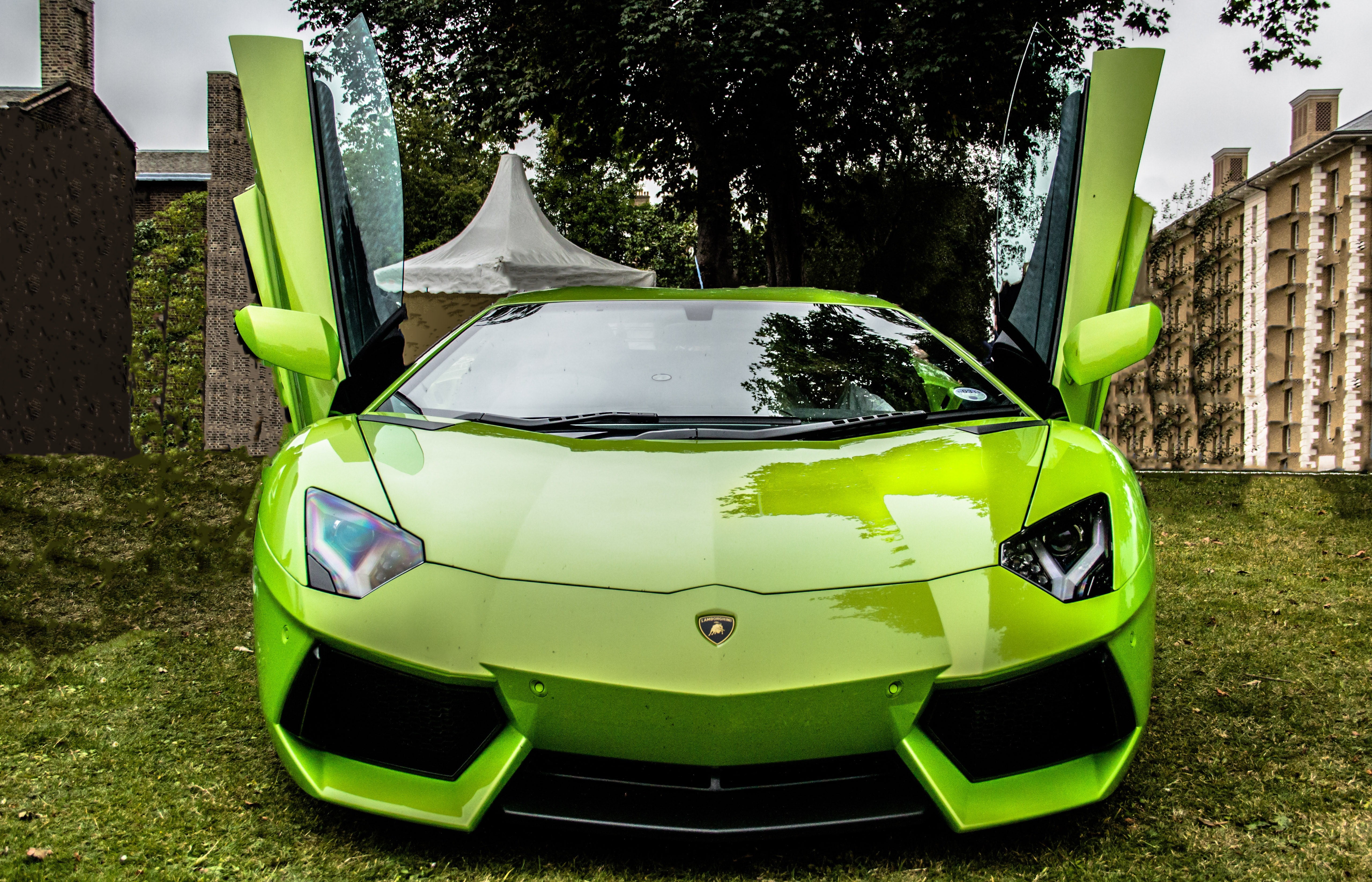 green, city, day, street, lp700-4, stationary, nature, sunlight, car, speed, modern, motor Vehicle, no People, luxury, doors, built structure, green Color, HD Wallpaper