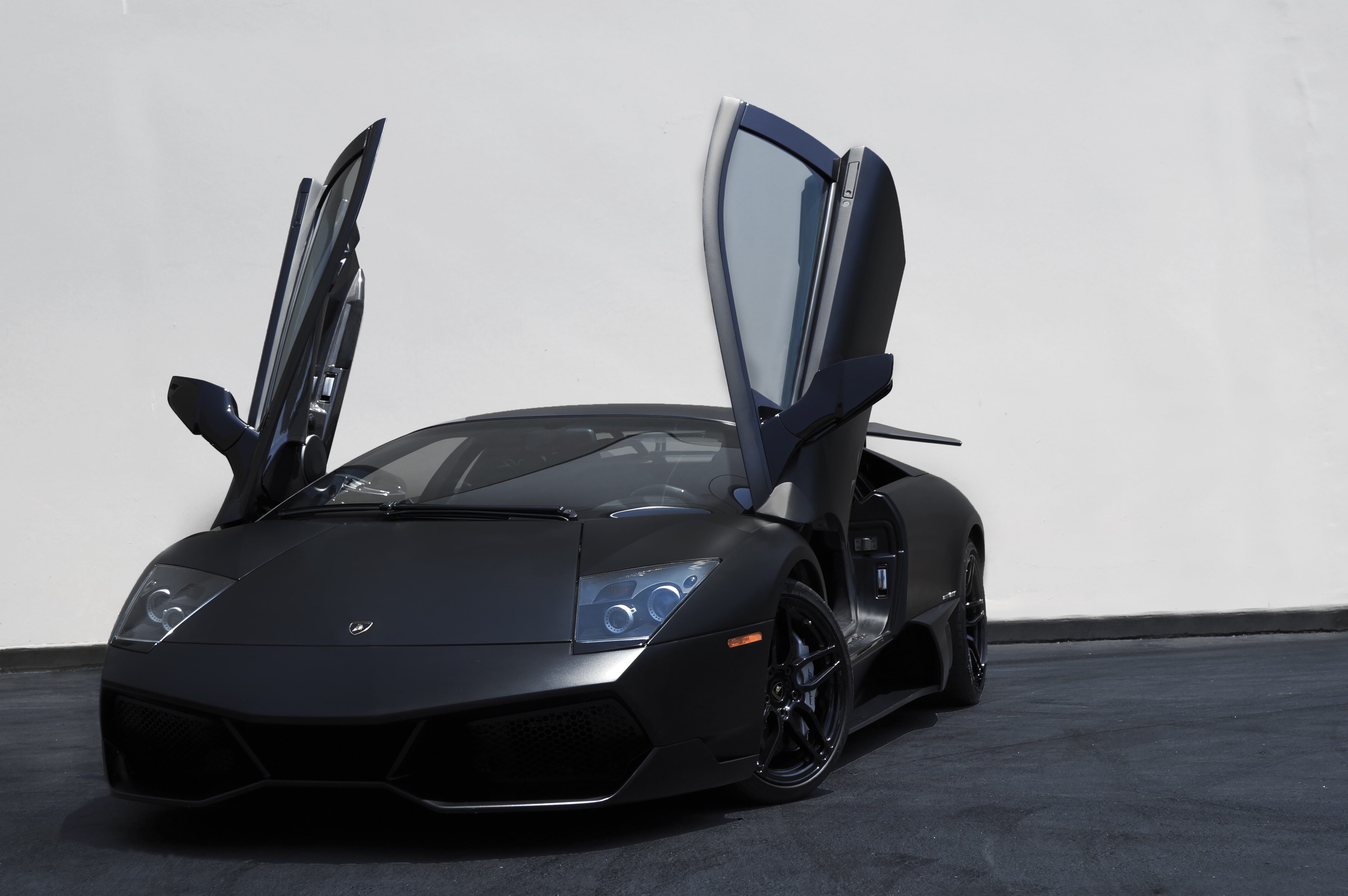 black, white wall, doors, Murcielago, 4K, Lamborghini, guillotine, lp670-4 sv, the front, HD Wallpaper