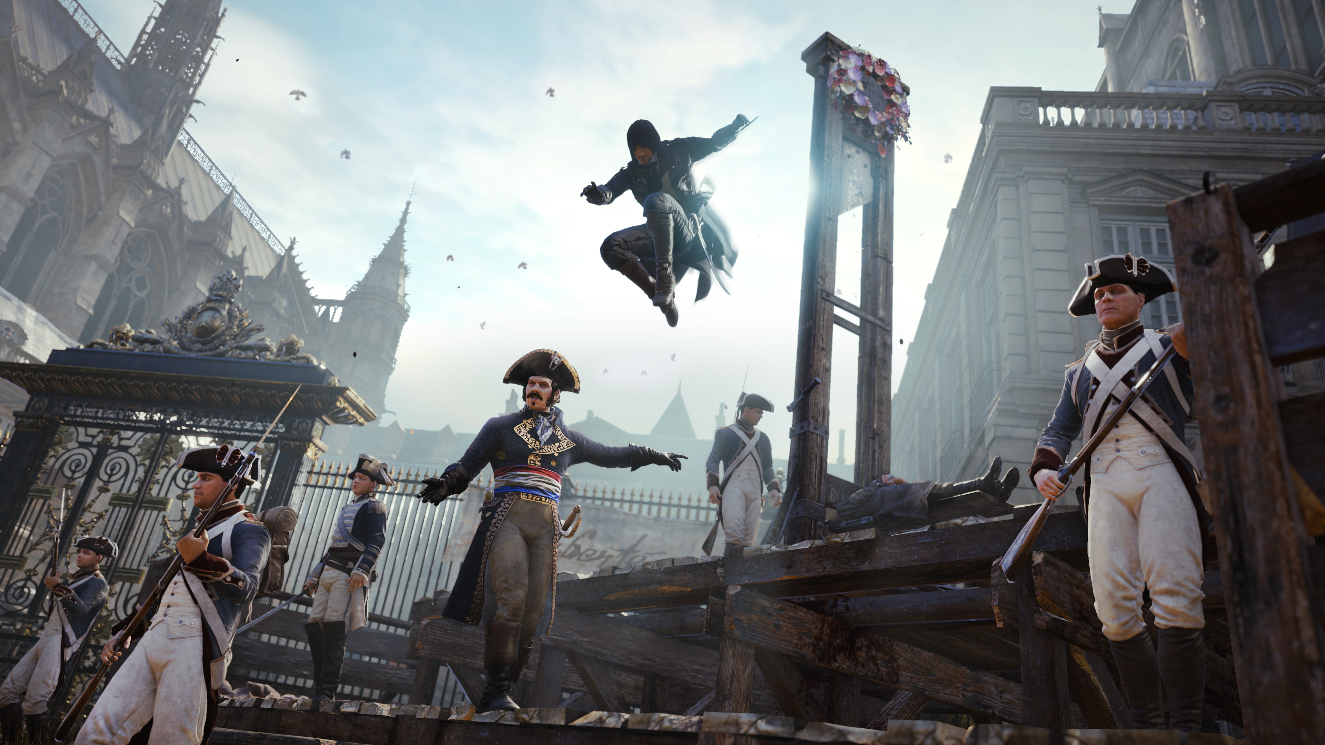 assassin, murder, guillotine, 4K, guards, Assassins Creed: Unity, soldiers, HD Wallpaper