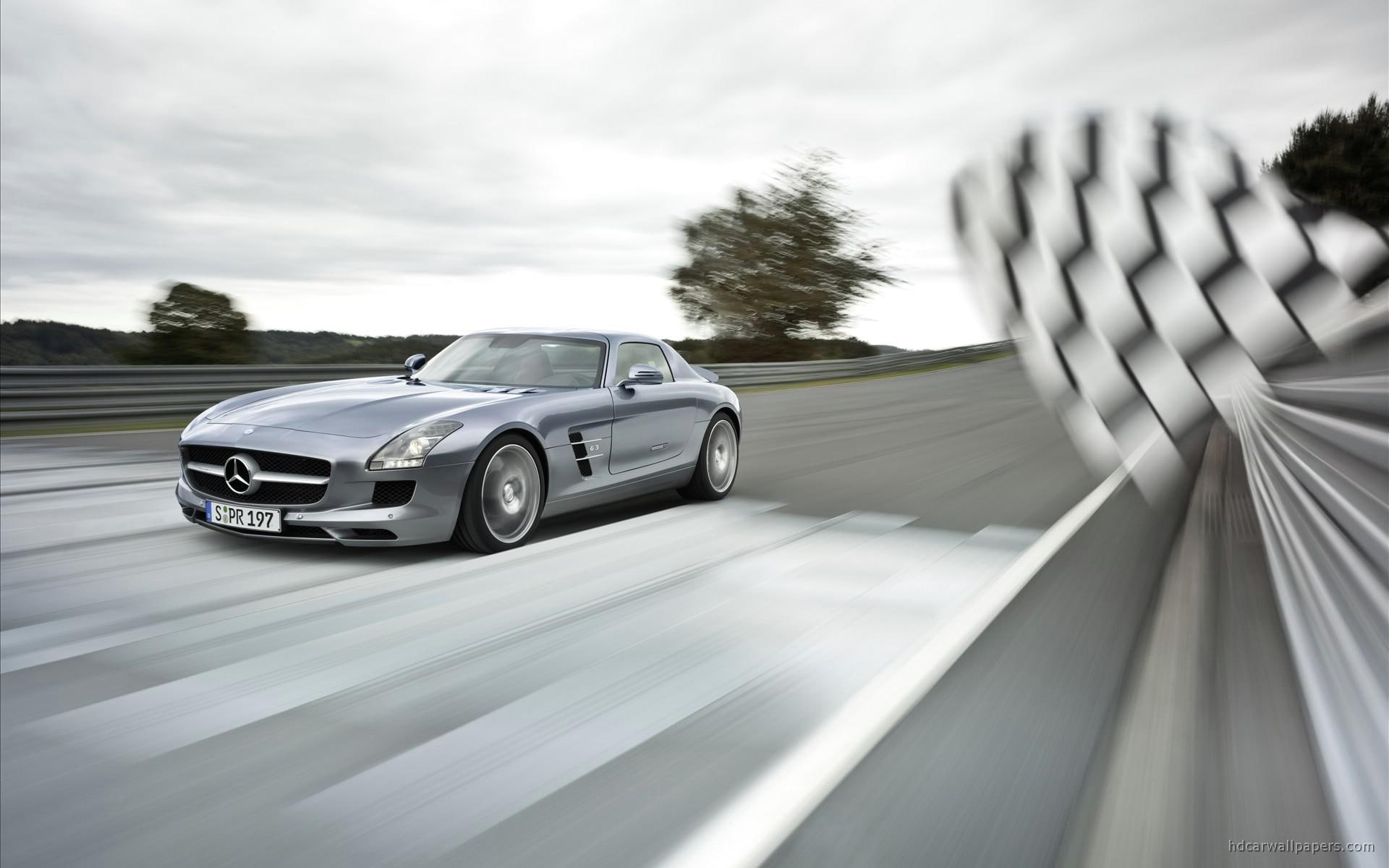 benz, 1080P, cars, mercedes benz, mercedes, gullwing, granturismo, silver, sports, coupe, amg, sls, HD Wallpaper