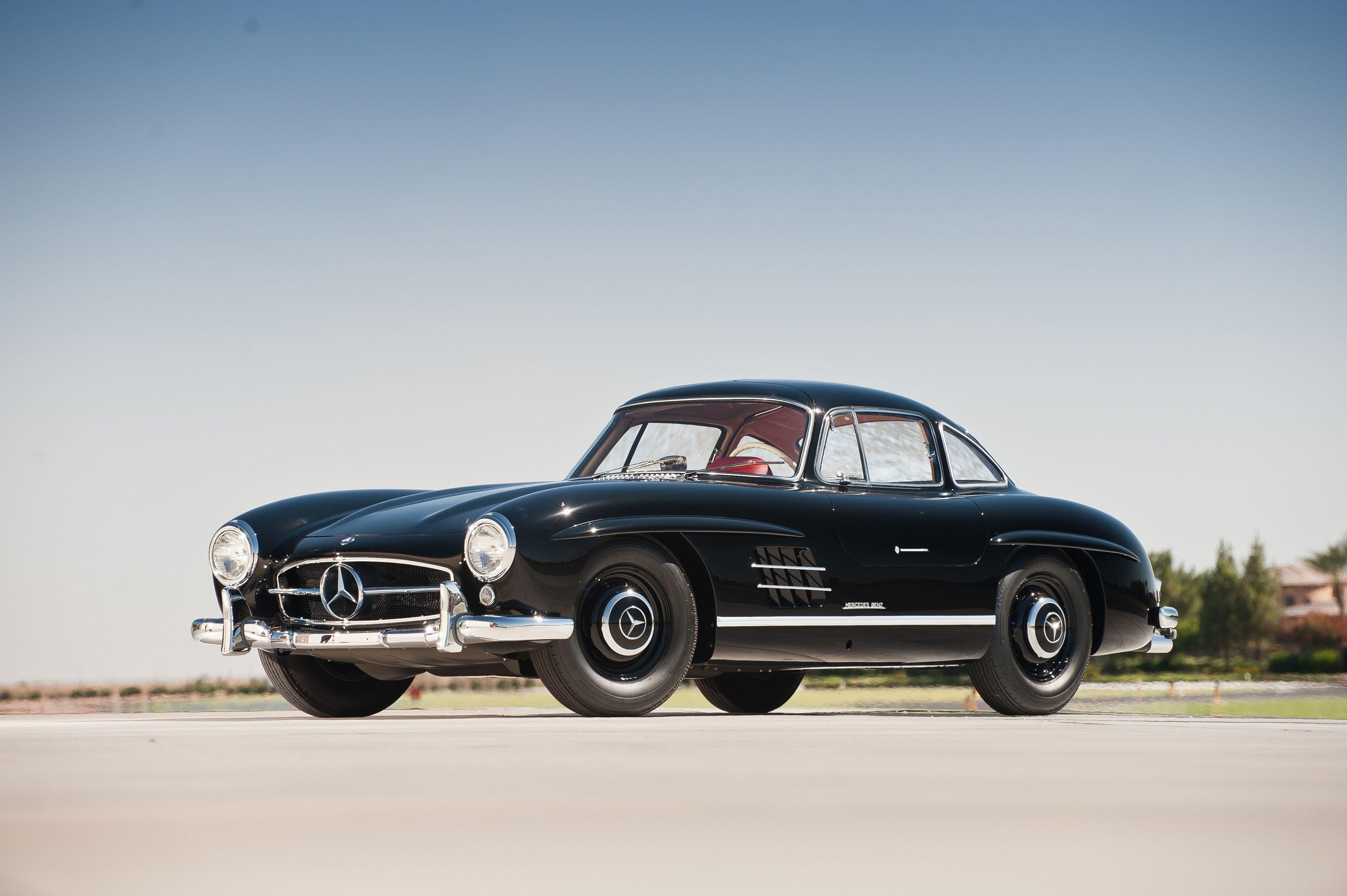 mercedes, cars, (w198), black, 1957, 300, classic, 4K, benz, HD Wallpaper