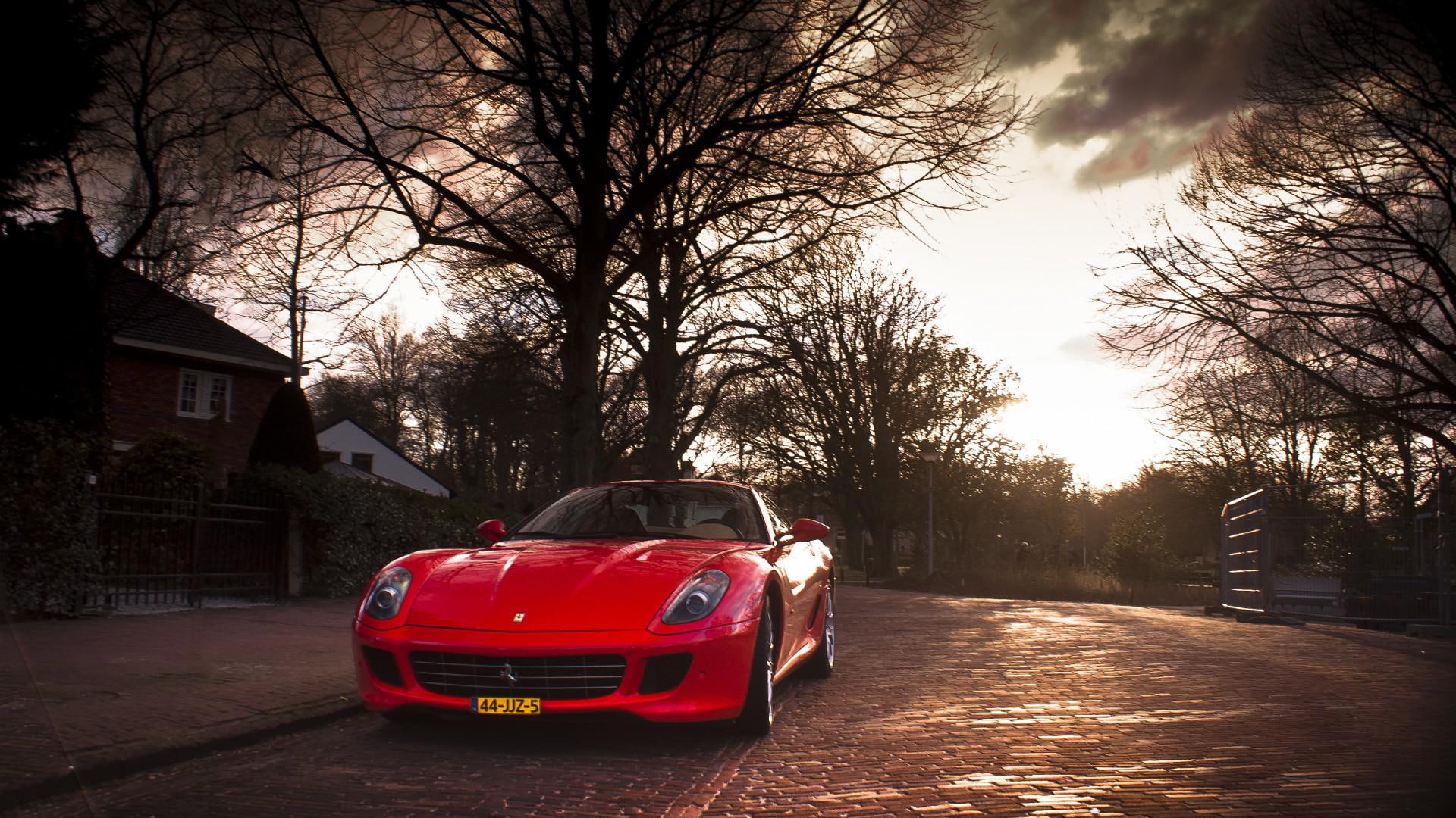 ferrari, ferrari 599, street, 1080P, red, coupe, re, HD Wallpaper