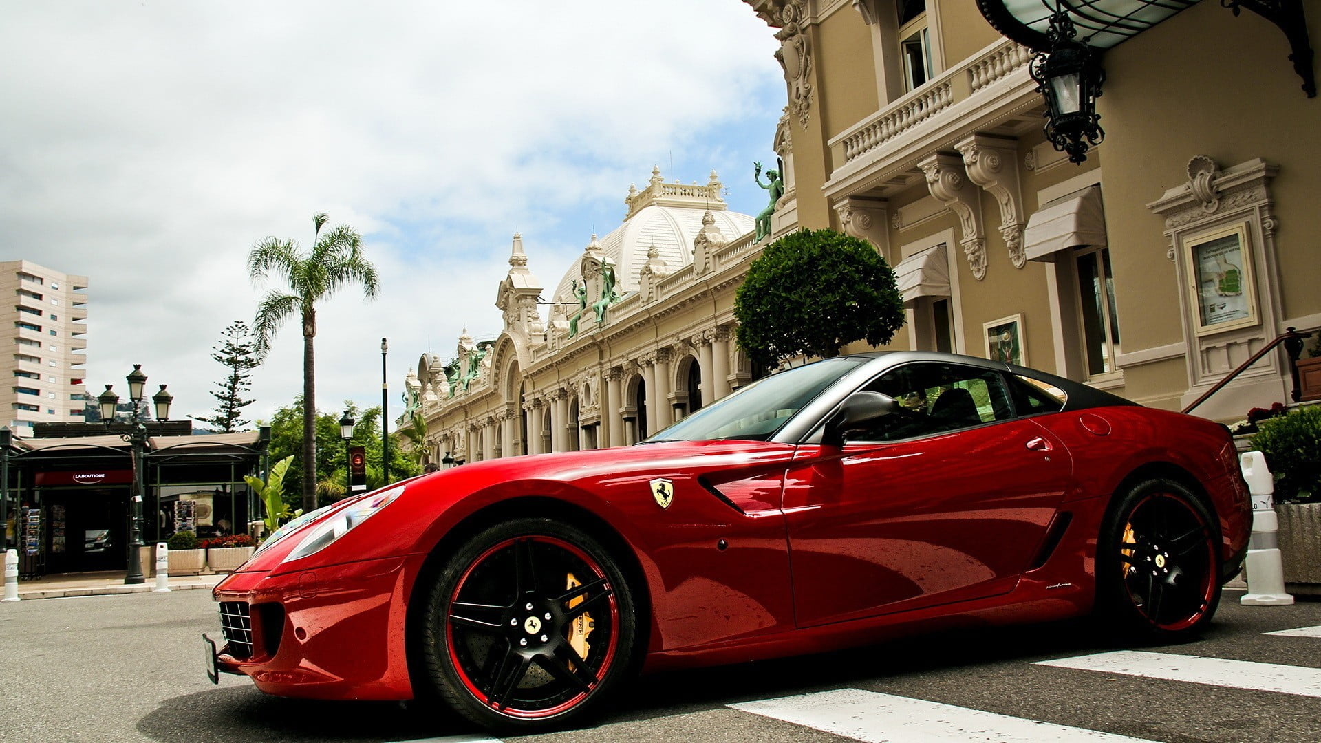 built structure, cloud - sky, sky, Ferrari, nature, vintage car, red, Ferrari 599, building, street, land vehicle, retro styled, mode of transportation, HD Wallpaper