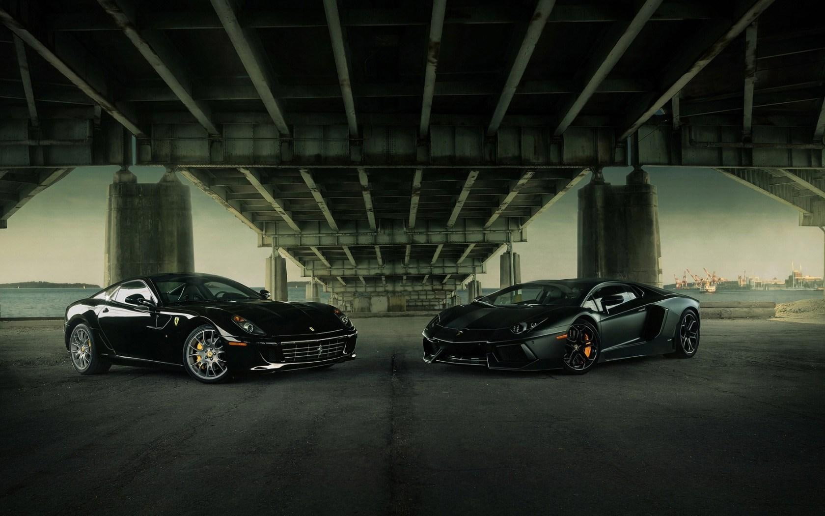 cars, sports, black, aventador, gtb, 720P, two, supercars, lamborghini, ferrari, HD Wallpaper