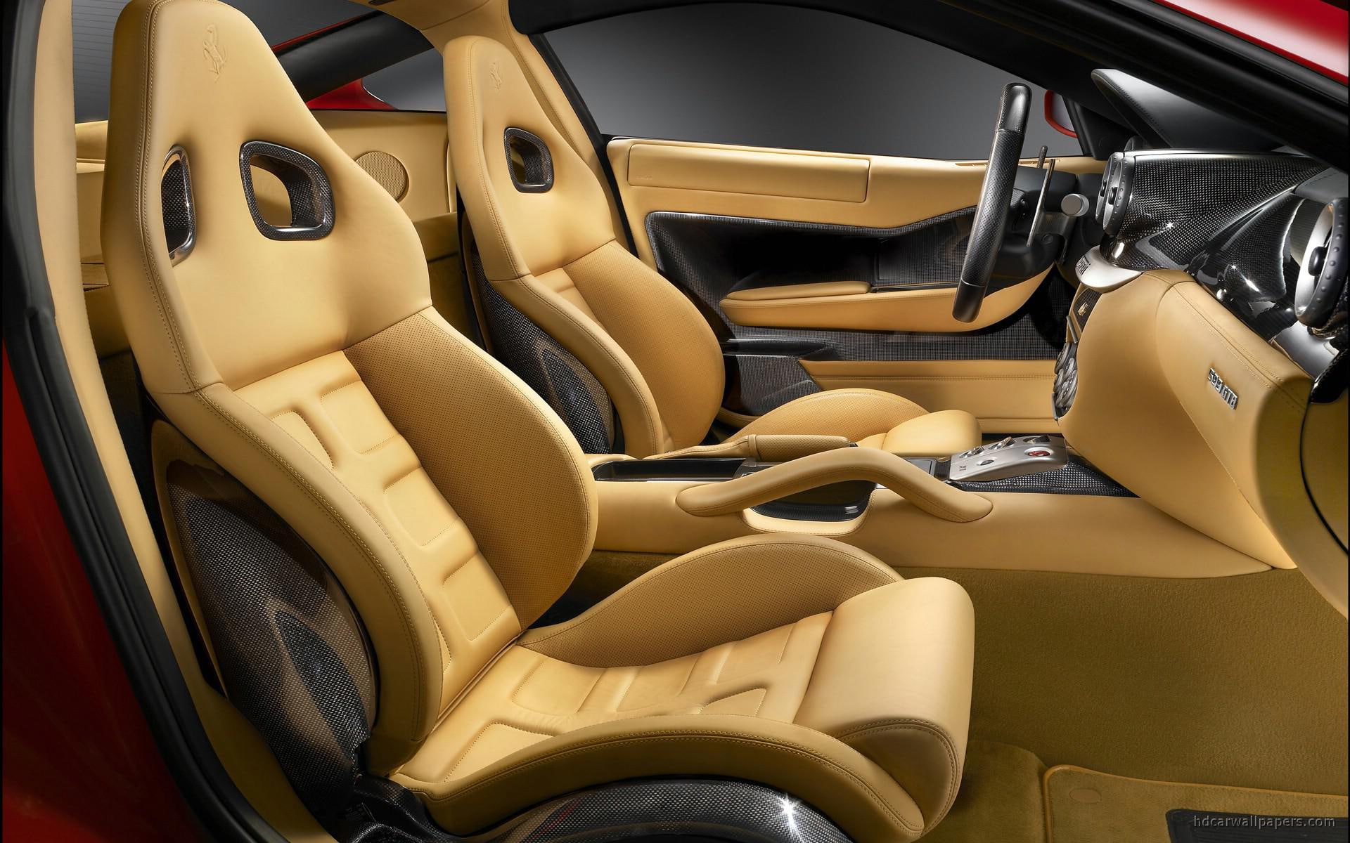 bucket, car, leather, seat, 1080P, cars, interior, gtb, ferrari, beige, HD Wallpaper