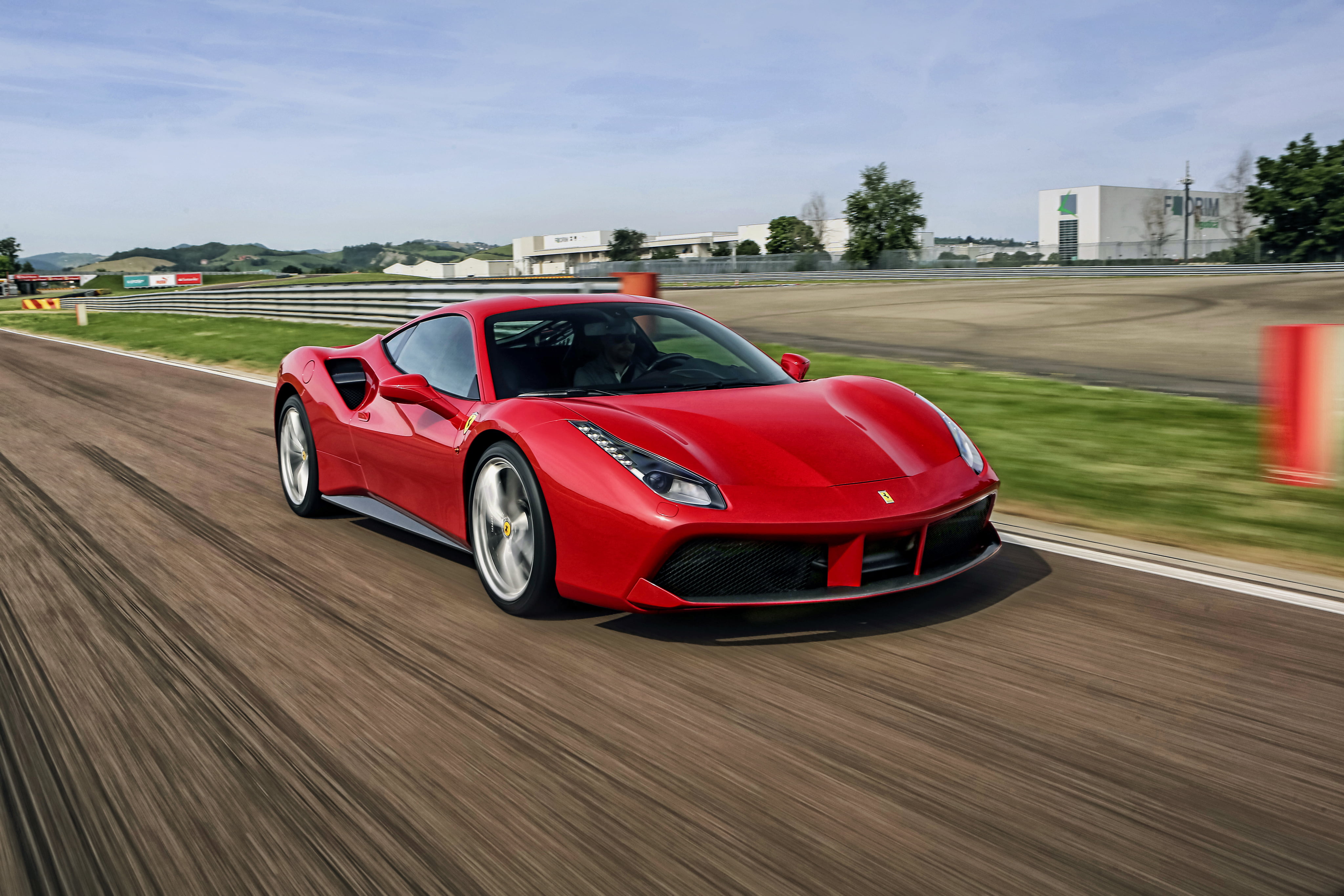 plant, car, motor vehicle, sky, speed, 2015, cloud - sky, city, land vehicle, motion, road, Ferrari, architecture, mode of transportation, 488, GTB, nature, HD Wallpaper