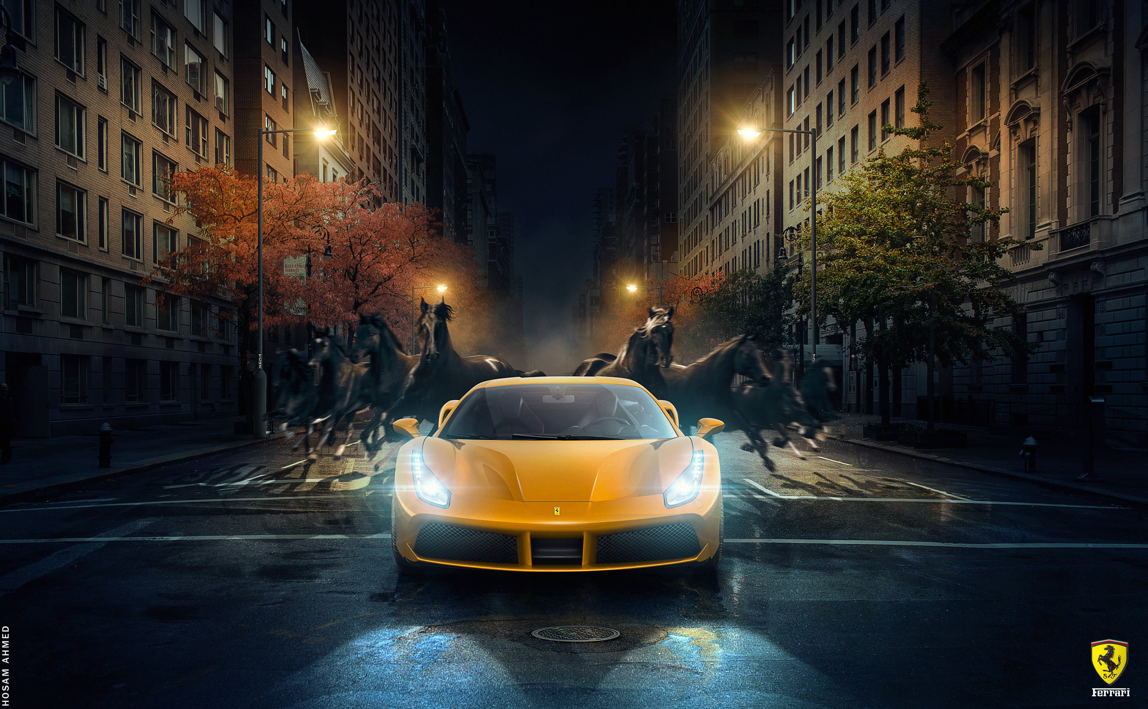 2K, 4K, Ferrari 488 GTB, coupe, ferrari, Horses, yellow, HD Wallpaper