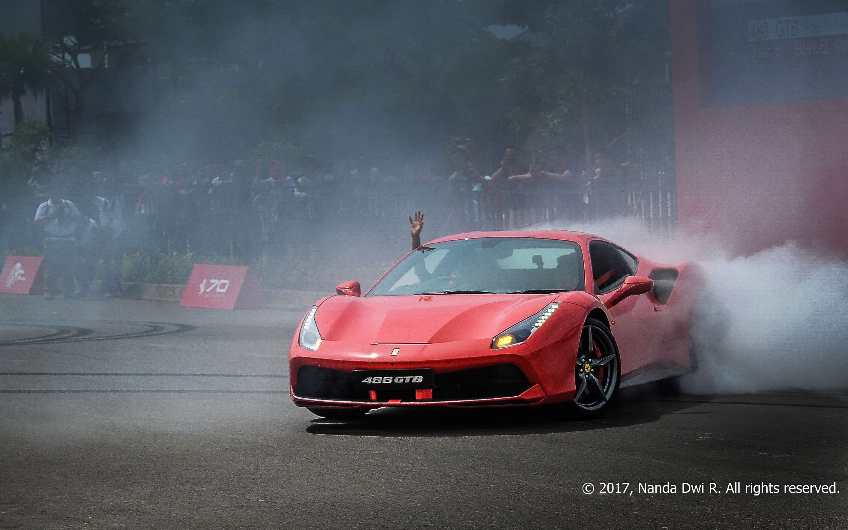 sign, 2K, motion, architecture, incidental people, smoke - physical structure, speed, luxury, race car, f1, fog, mode of transportation, on the move, outdoors, HD Wallpaper