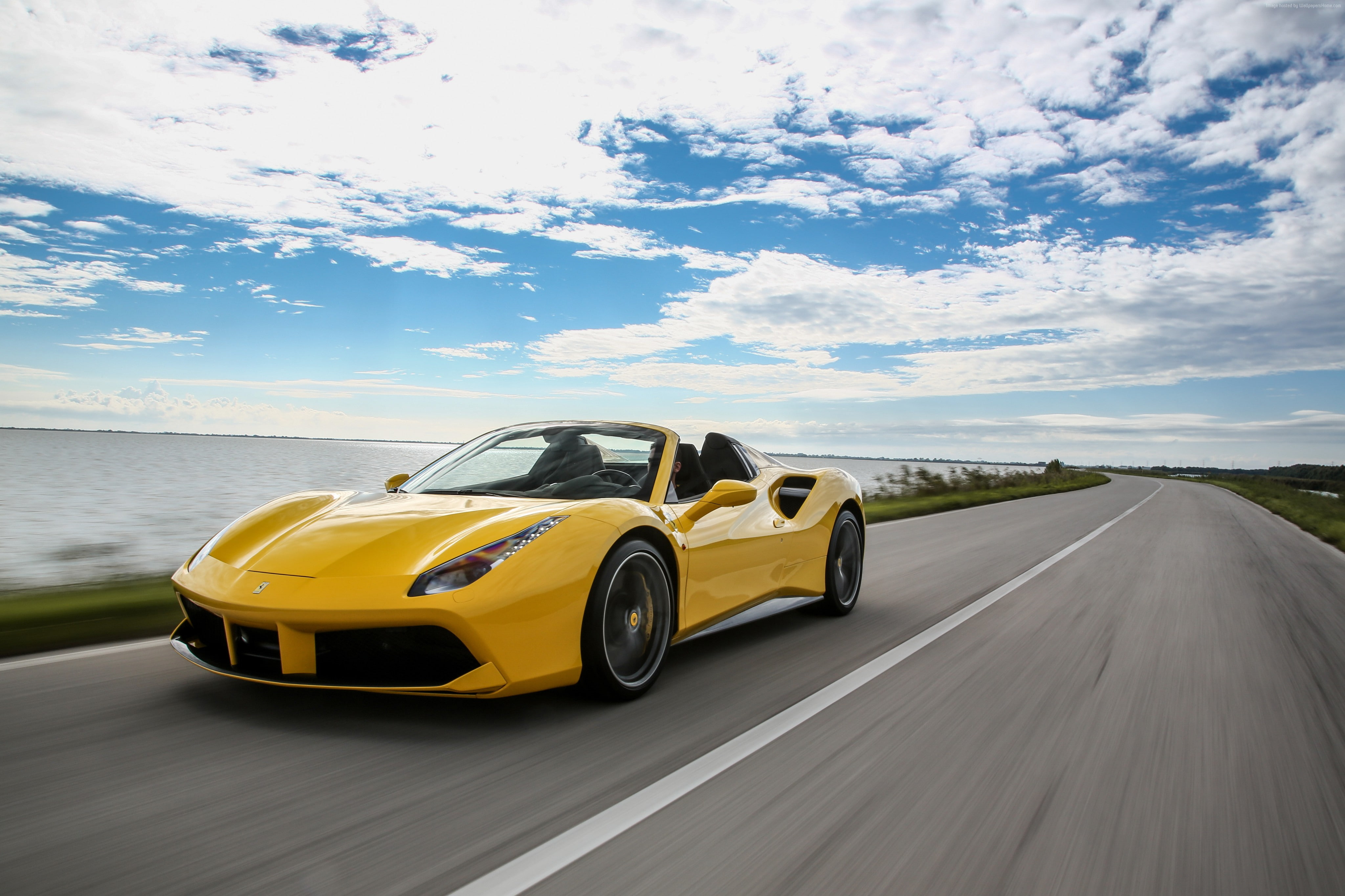 4K, cabriolet, Ferrari 488 Spider, roadster, yellow, HD Wallpaper
