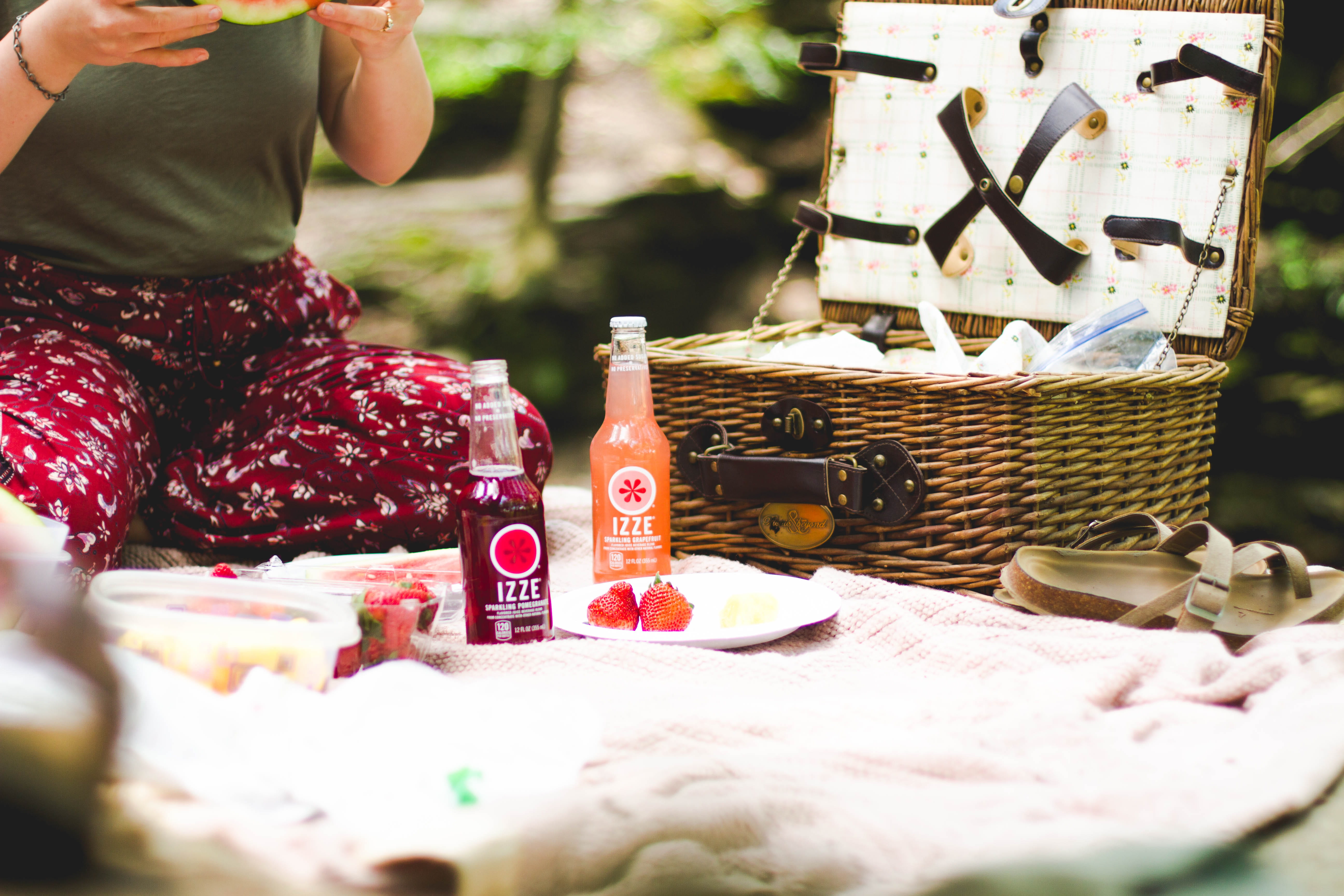 sandal, bottles, glass, freshness, selective focus, 5K, summer, ezze, container, sunlight, woman, one person, two, nature, park, healthy eating, izze, HD Wallpaper