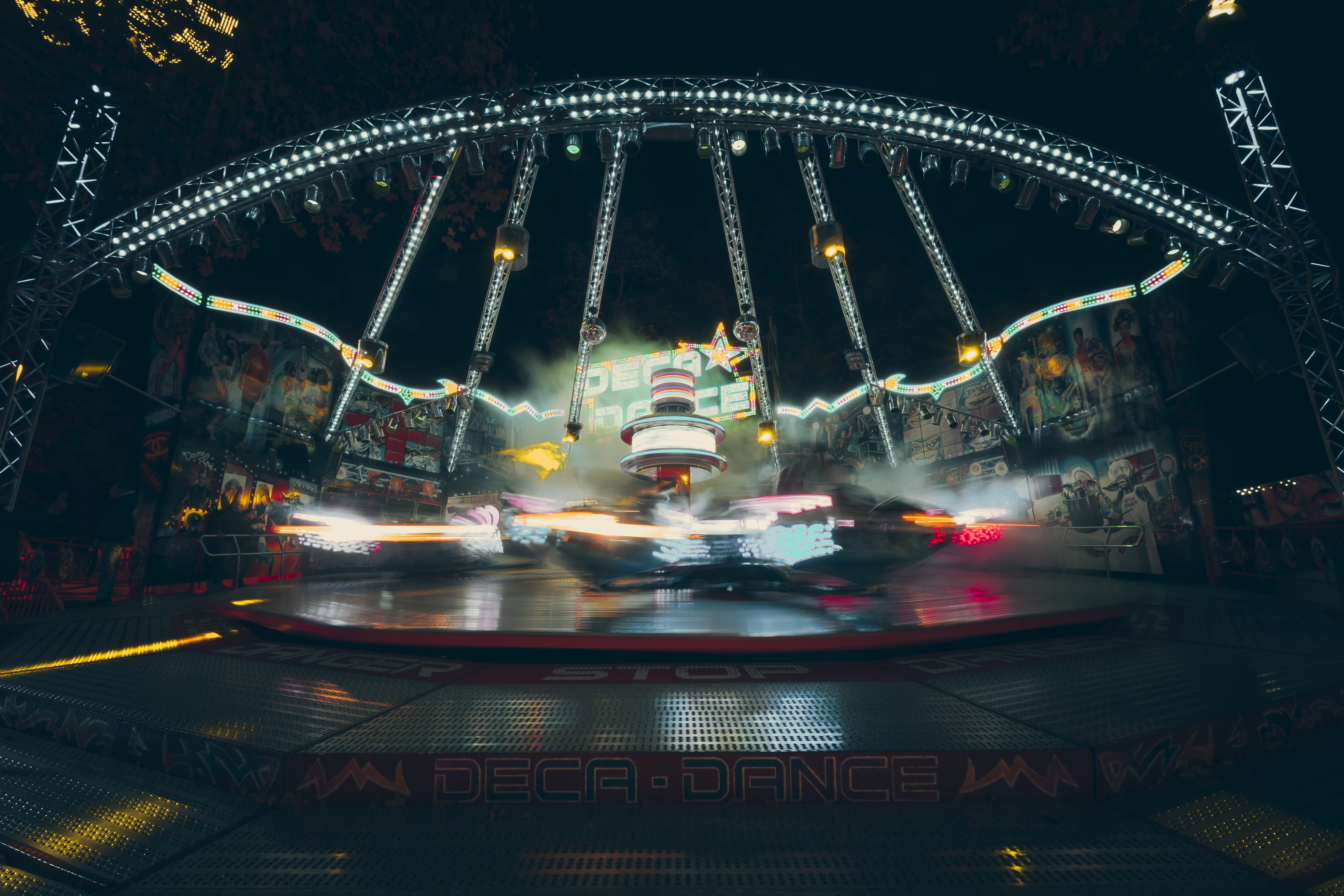 leisure activity, carouselle, arts culture and entertainment, led, night, illuminated, funfair, black, lighting equipment, deca, multi colored, pose, belgium, HD Wallpaper