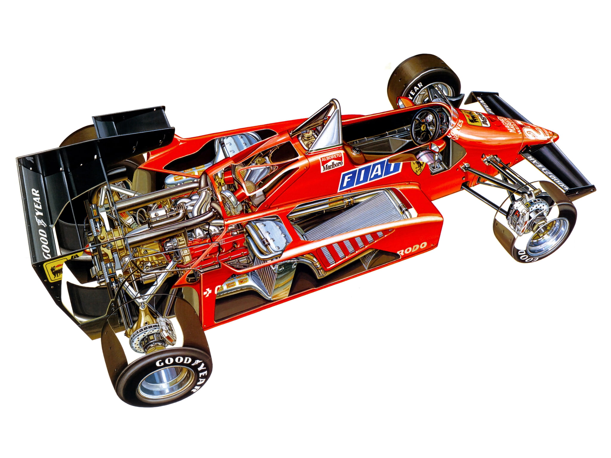 formula, 1080P, 1984, race, racing, 126c4, cutaway, ferrari, HD Wallpaper