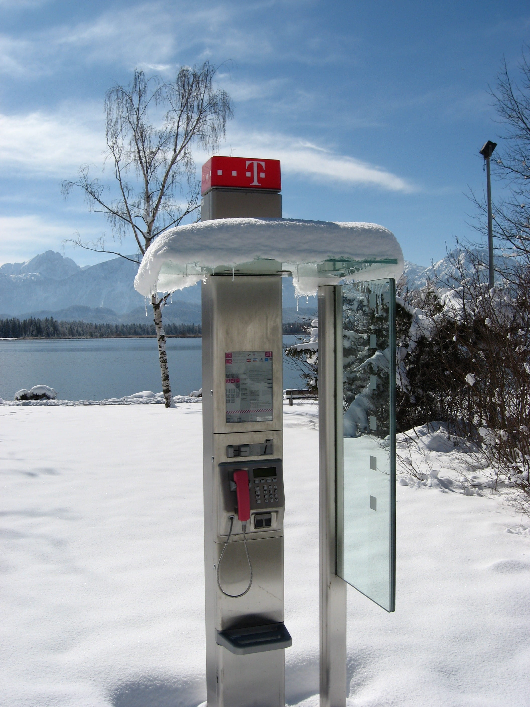 nature, telephone booth, phone, telephone system, plant, snow, cloud - sky, technology, allgäu, scenics - nature, 2K, text, cold temperature, communication, Phone HD Wallpaper