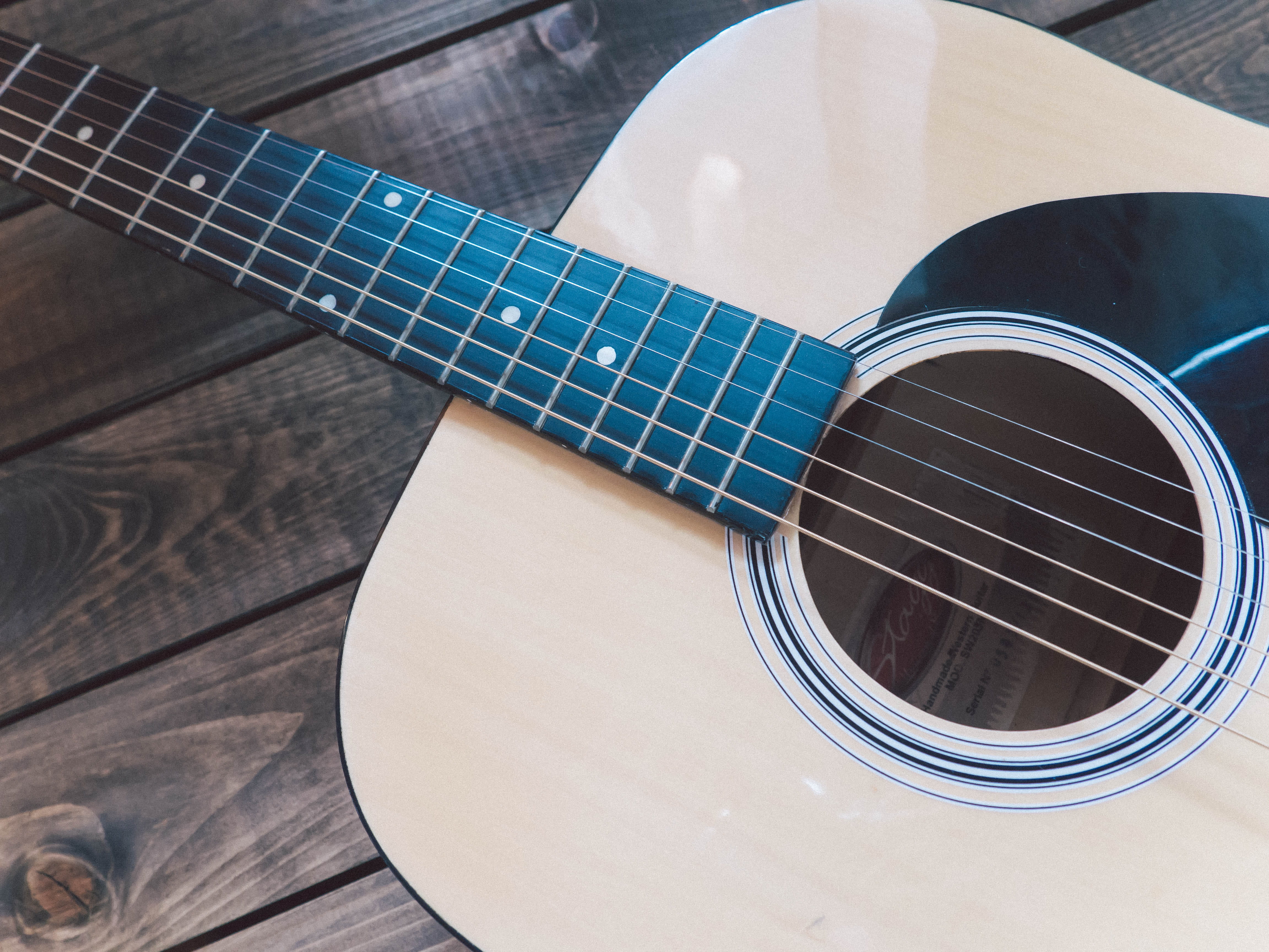 guitar body, chords, guitar, creativity, 4K, guitar head, wood - material, table, sound, notes, high angle view, habit, play, wood, no people, music, brown, HD Wallpaper